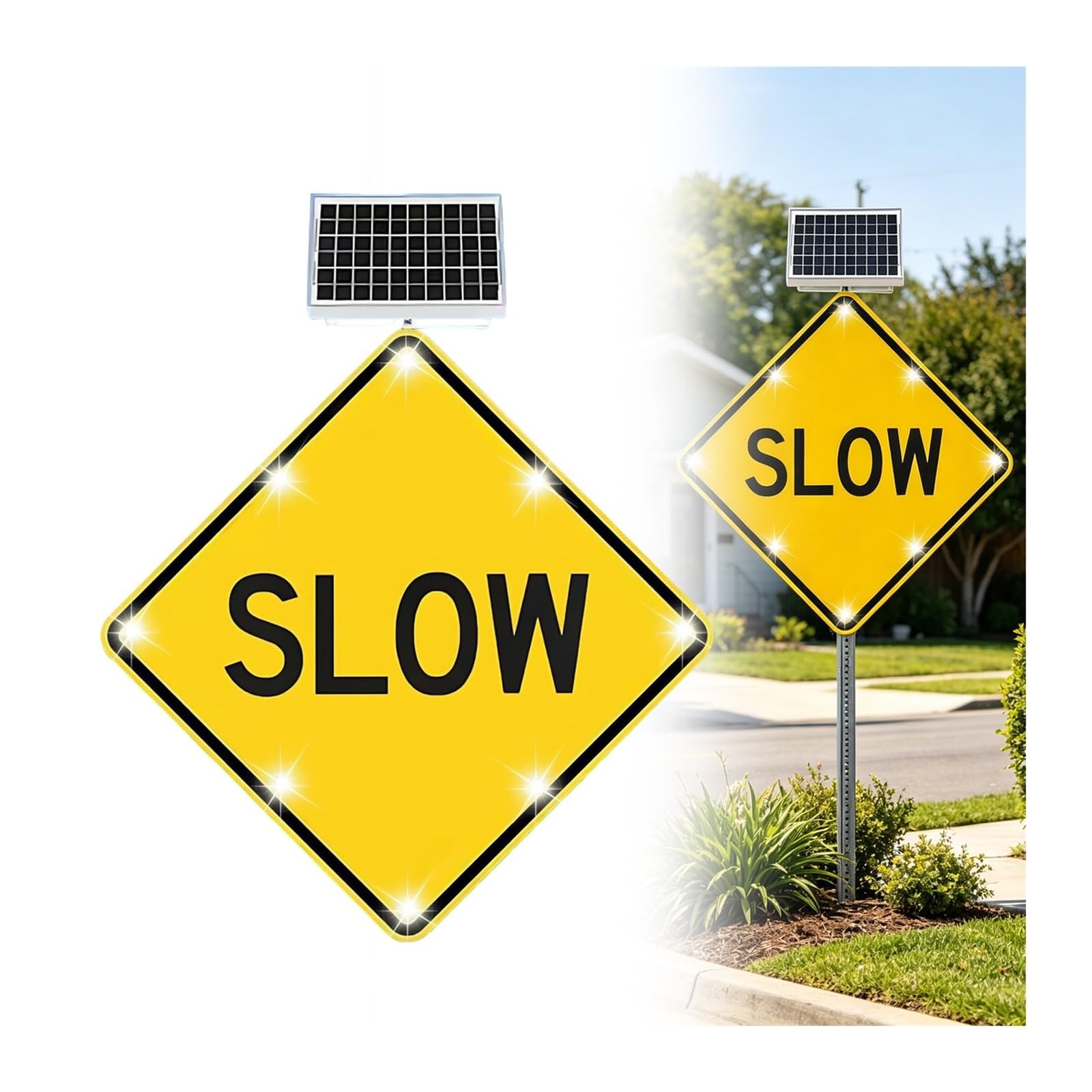 Señales de Advertencia por Energía Solar, Señal LED de Cruce de Peatones con Energía Solar, Utilizable Todo el Año, Señalización Reflectante Amarilla, for Vías de Evacuación(24in)