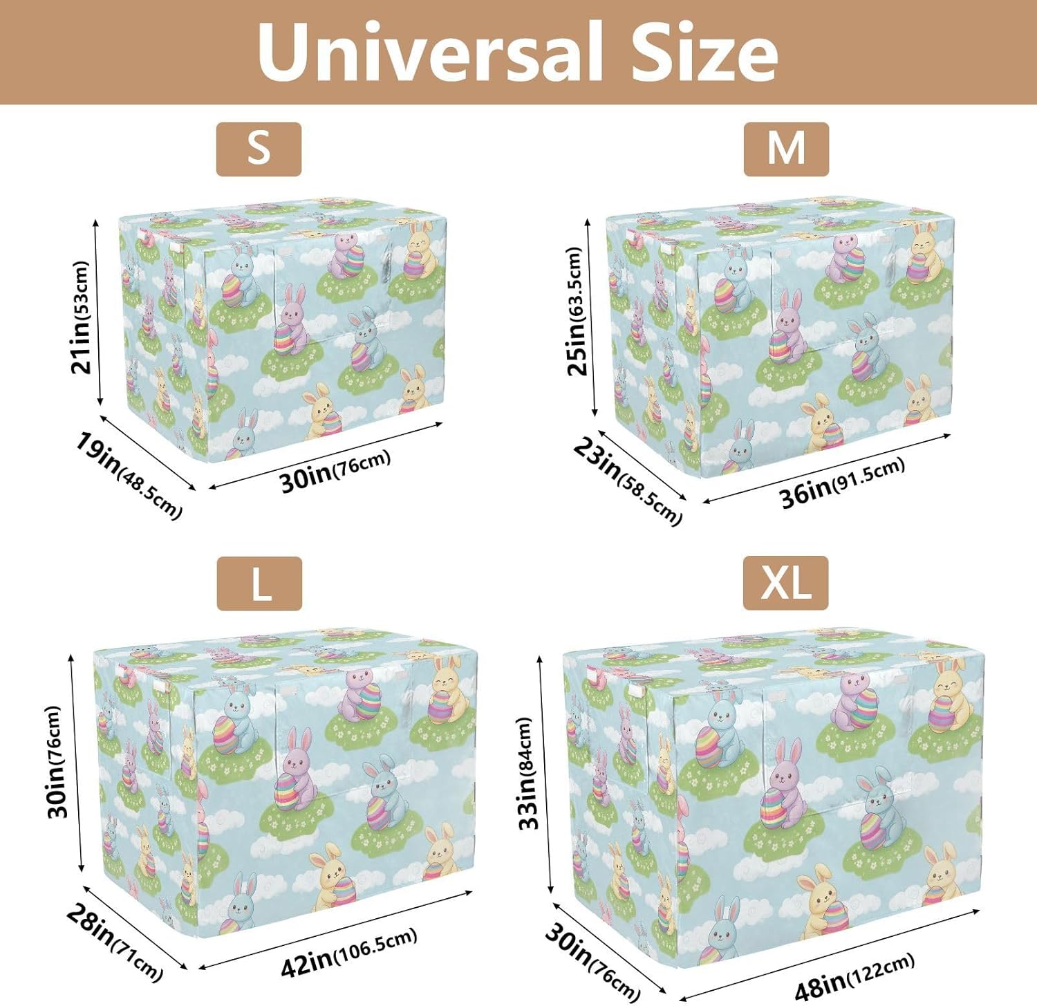 Cute Bunnies Easter Eggs Blue Pet Kennel Cover with Mesh Windows, Windproof Cage Cover, X-Large