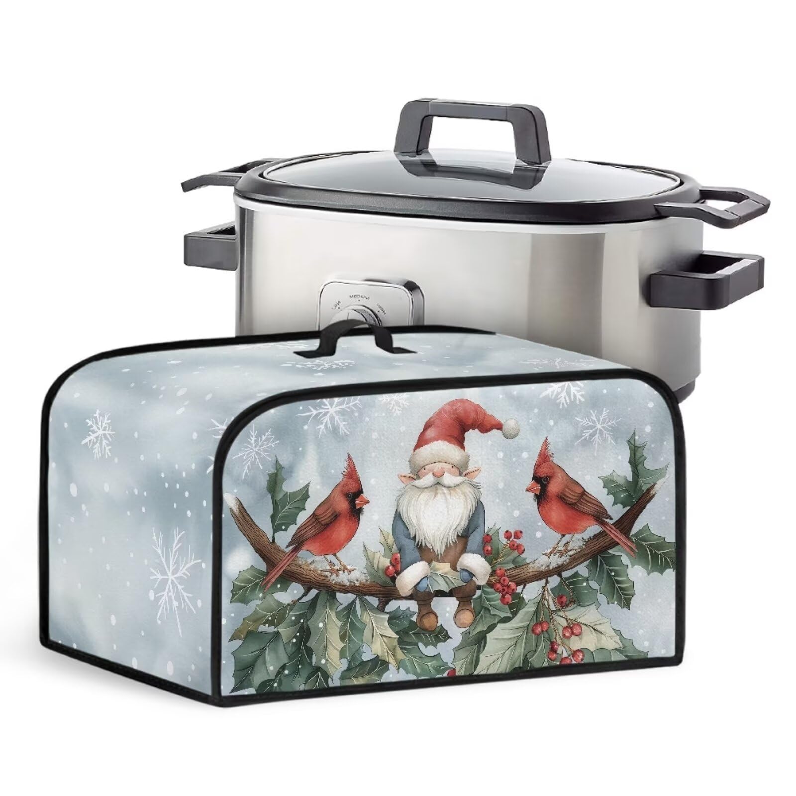 Bird and Dwarf Crock for Pot Cover Dust Cover for 6 7 8 Quart Oval Slow Cooker Christmas