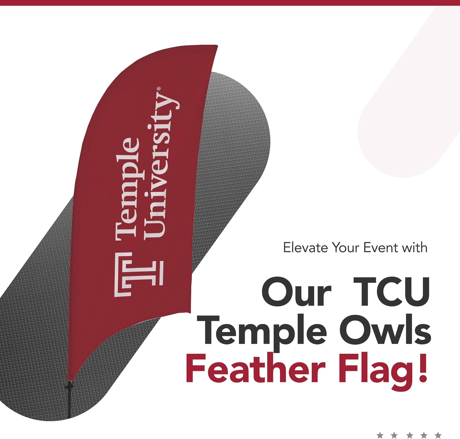 Temple Owls College Sports Printed Feather Flag - NCAA Licensed - Super Polyester - School Banner (Red, White) (7.5' Spike Base)