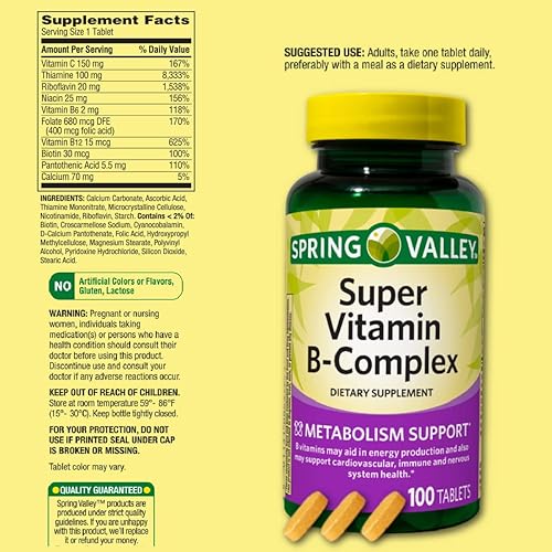 Miniatura 2 de Complejo Super Vitamina B, 100 Tabletas. (Vitaminas B6, B12, C, Tiamina, Biotina...) + Bolsa de Vitaminas y Guía de Suplementos