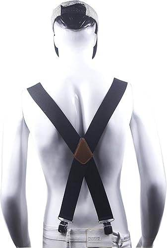 Miniatura 4 de Doloise Tirantes para hombre con espalda en X de 2 pulgadas de ancho con clips extra pesados, tirantes ajustables para hombres