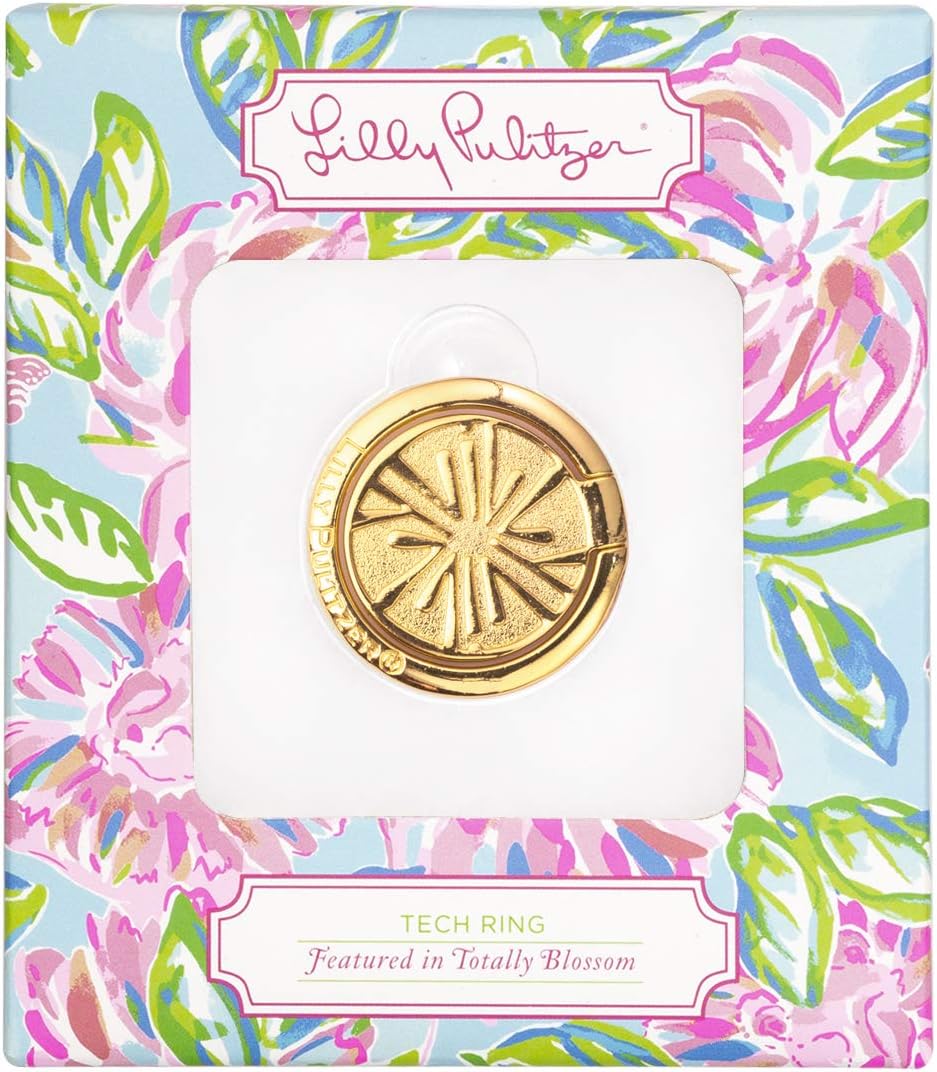 Lilly Pulitzer Cell Phone Gold Metal Stability Tech Ring, Citrus
