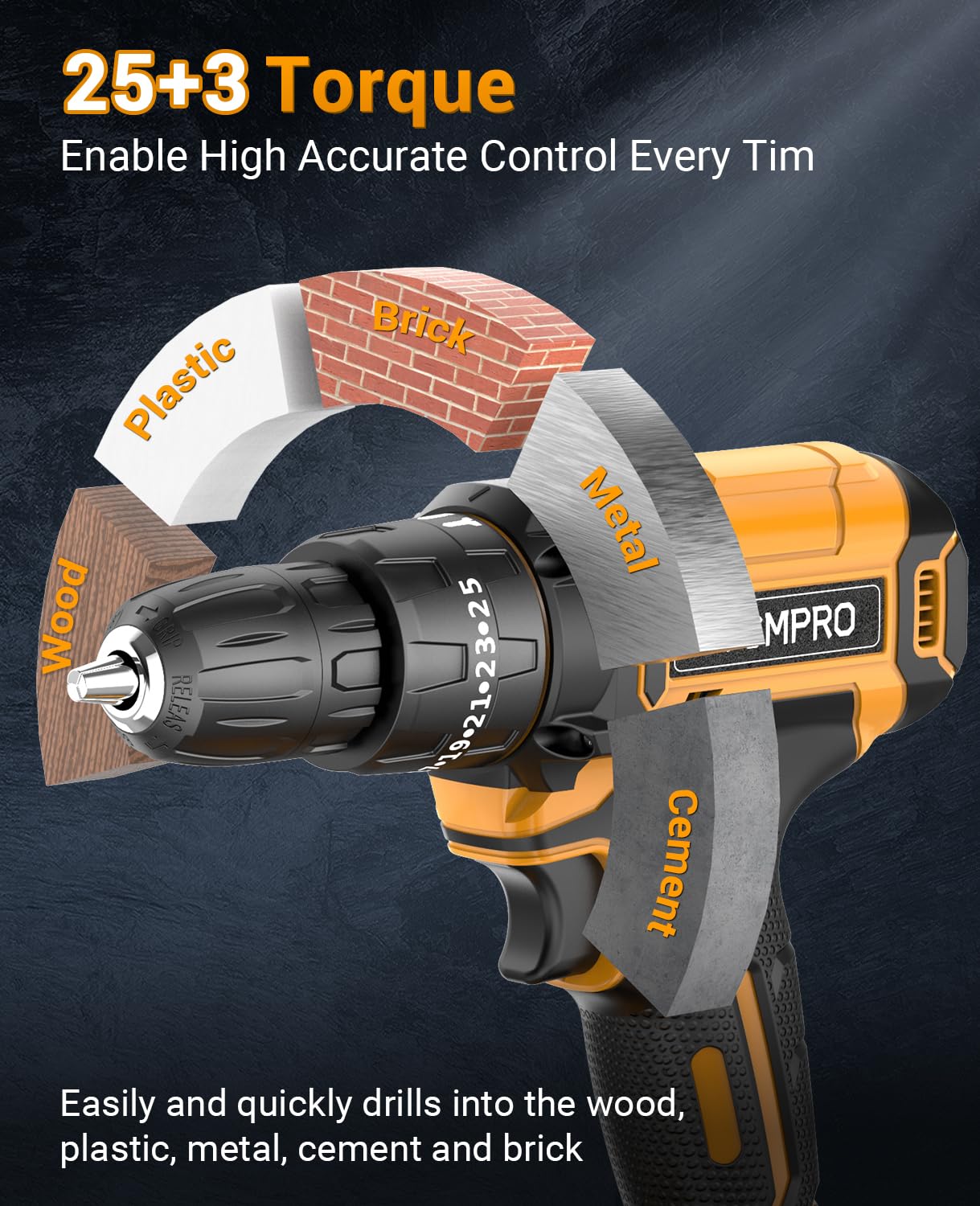 Trapano Avvitatore Batteria 21V, con 2 Batterie da 2.0Ah, 14 Accessori, 42N.m di Coppia con Avvitatore Elettrico, 2 Velocità, 25+3 Coppia, Luce a LED, Per il Fai da te, in Casa e Giardino