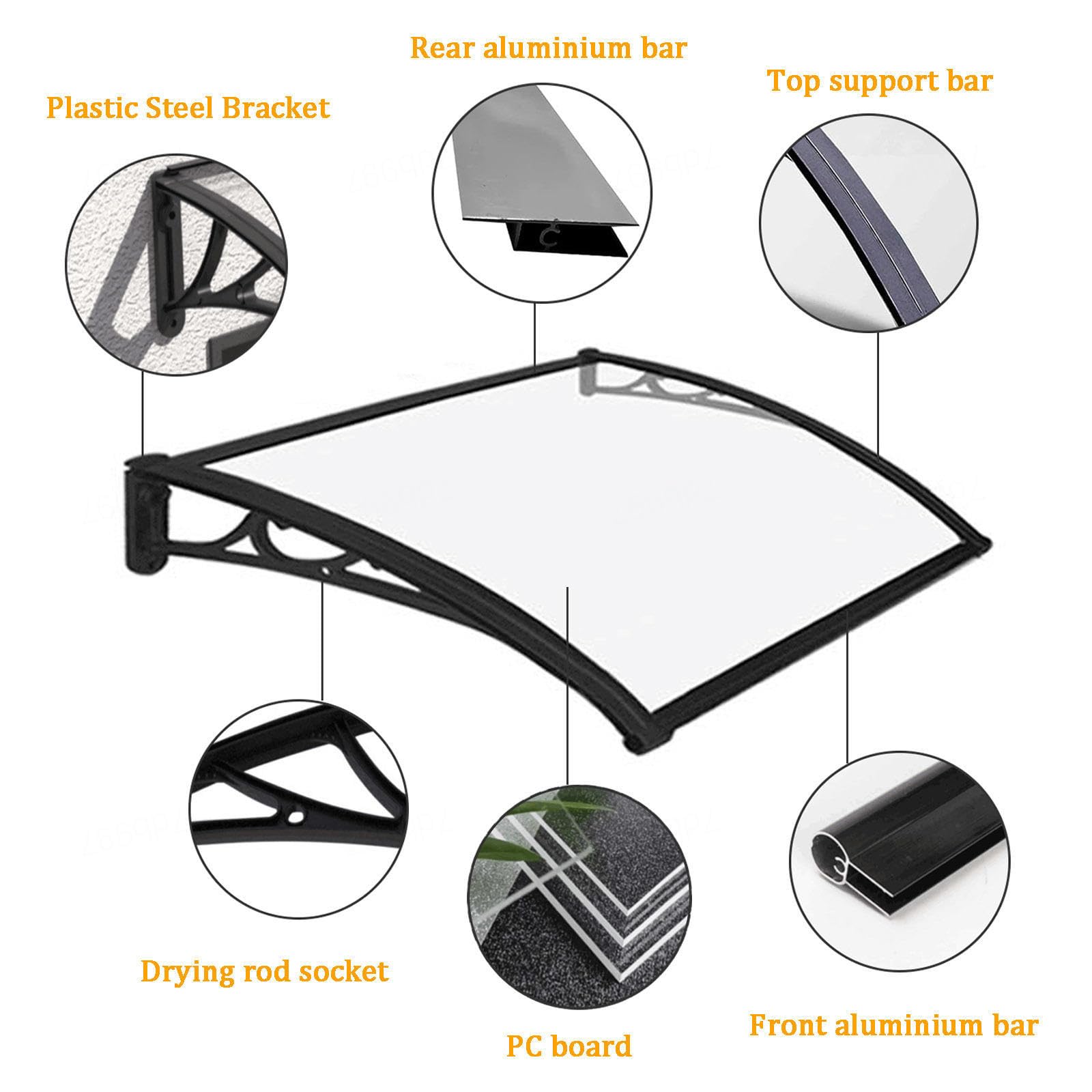Moderne Auvent De Porte D'entrée Résistant Au Vent Et À La Pluie Avec Lavabo,Extérieure Support En Aluminium Auvent De Porte Et Fenêtres,arc Toit Polycarbonate Avant Porche Ombre,Protection UV, Neige
