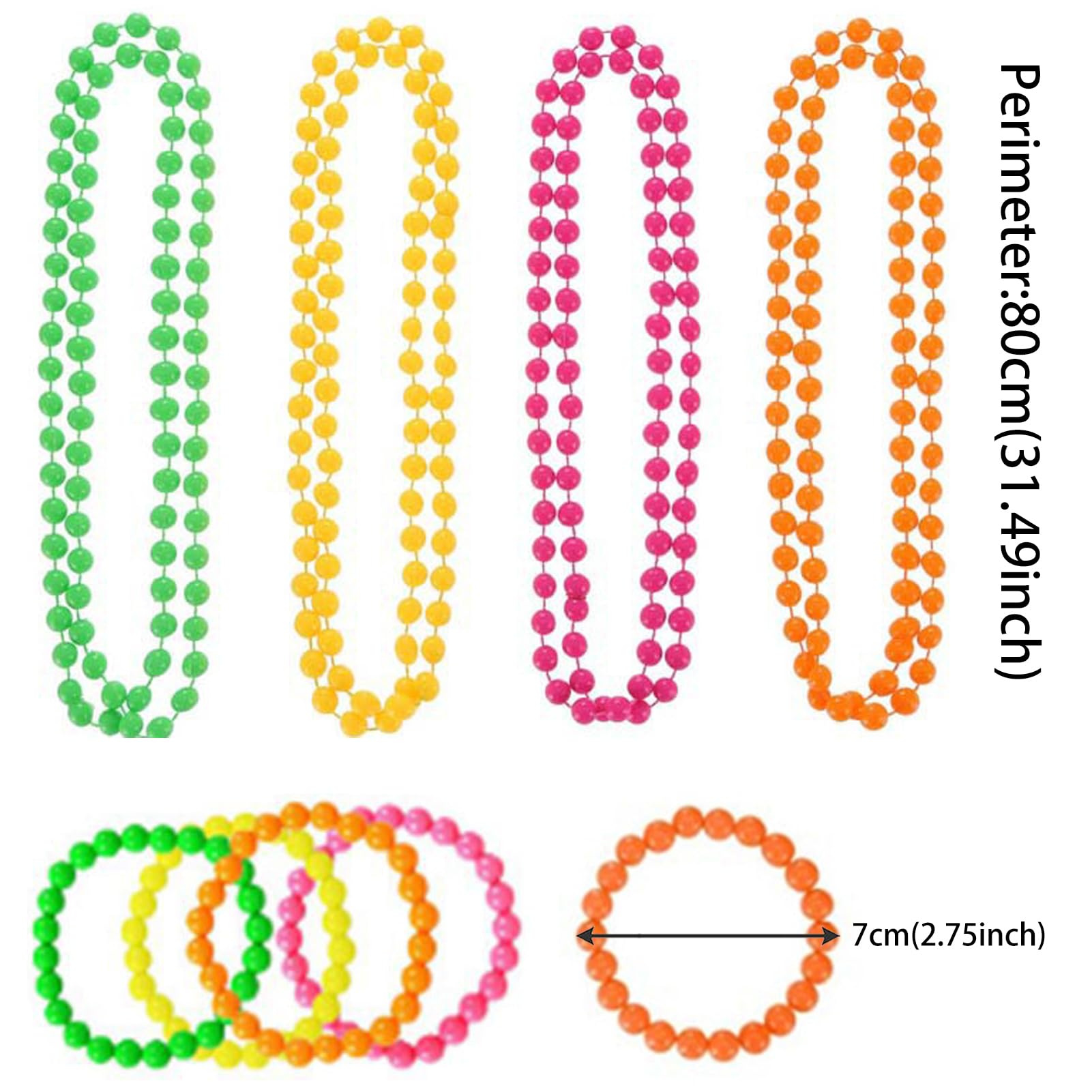 Gurfzcyuoo Neon Bracelets Necklace 8 PCS, 80s Bead Necklace Colorful Accessories, 80s Fancy Dress for Women bead necklace Beads Mardi Gras Necklace Bracelets, Ideal for Festivals, Raves & UV Parties - Image 2
