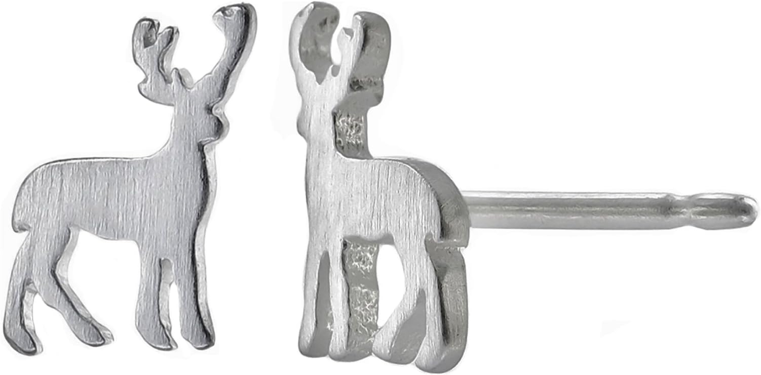 Jewelry Sterling Silver Matte Deer Stud Earrings
