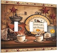 Vista 1 de Farmhouse Coffee Primitive Coffee Bean Kitchen 3 Gang Triple Interruptor de Luz de Palanca Cubierta de Placa de Pared Placa Frontal Eléctrica