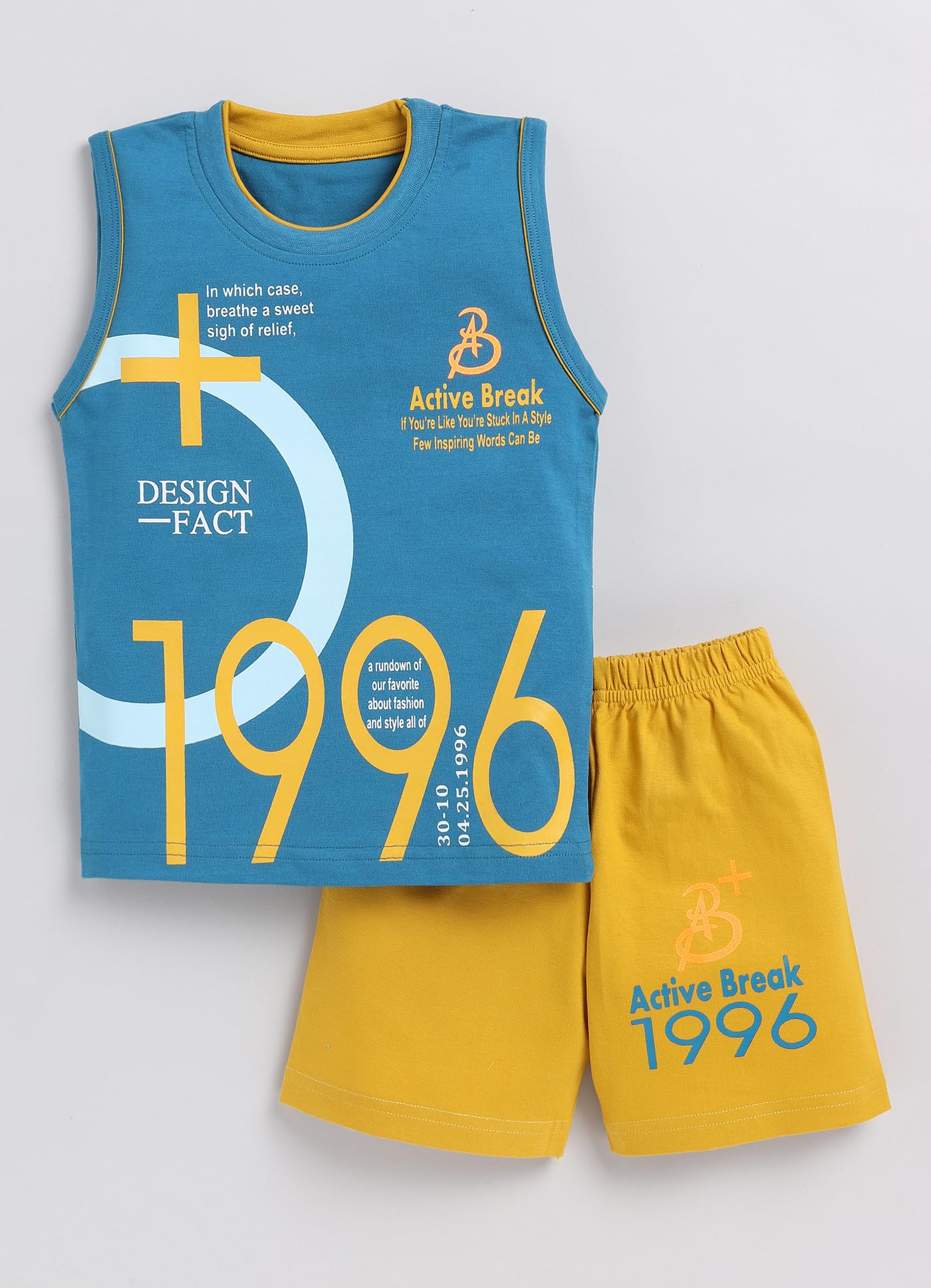 MI Kidz Pure Cotton Sleeveless T-Shirt and Shorts Set for Kids - Pack of 3 4