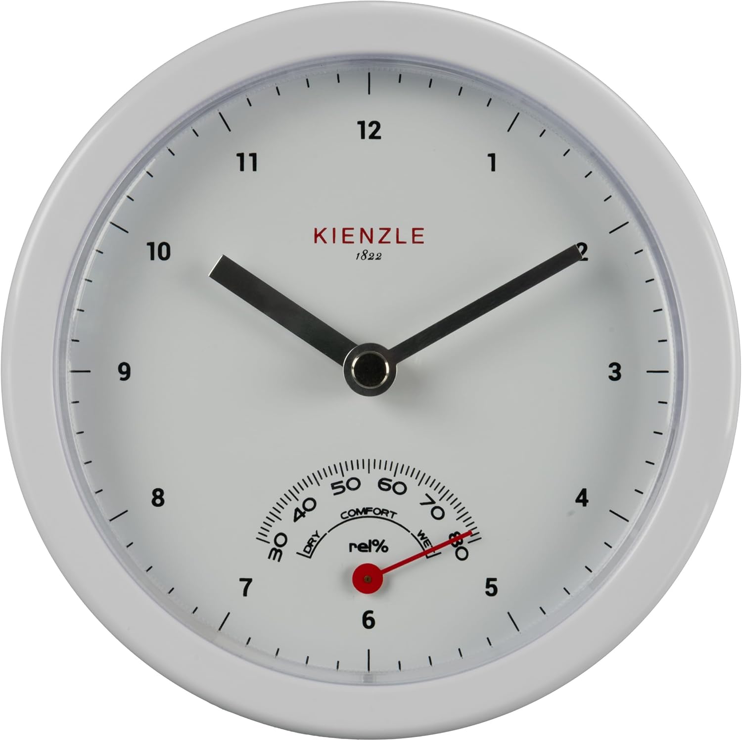 Front view of the Kienzle Bathroom Clock showing the clock face and hands.