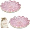BNOSDM Shallow Ceramic Hamster Food Dish 2 Pcs Small Animals Food Bowl Sunflower Feeding Dishes for Gerbils Mice Rats 4.5in Pink