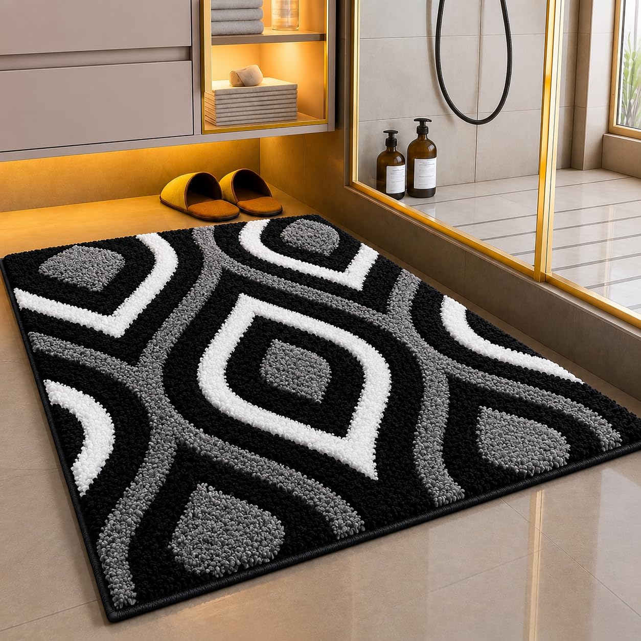 VH Bath Mat Super Soft 2000 GSM Microfiber Door Mat, Anti Skid Door Mat for Home, Non Slip Door Mat for Bathroom, Quick Dry Bath Mat Stone, Super Absorbent Door Mate for Home - Floral Grey - 40x60 cm-image-3