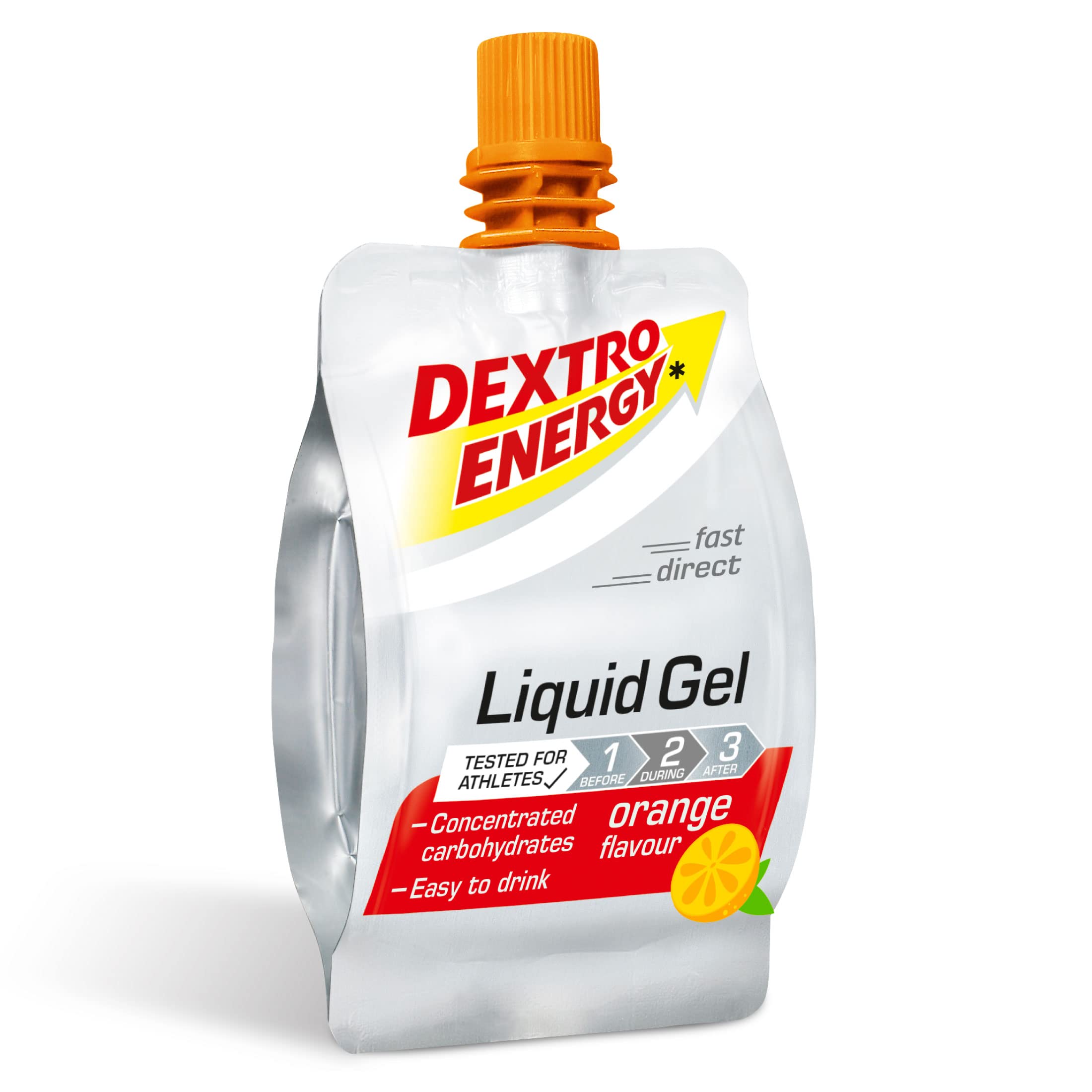 Dextro EnergyEnergy Gel | 6 Pack | High Carb Gel with 28g of Carbohydrates| Liquid Burst of Energy | Non-Sticky Energy Gel Orange |For Running or Cycling | Vegan