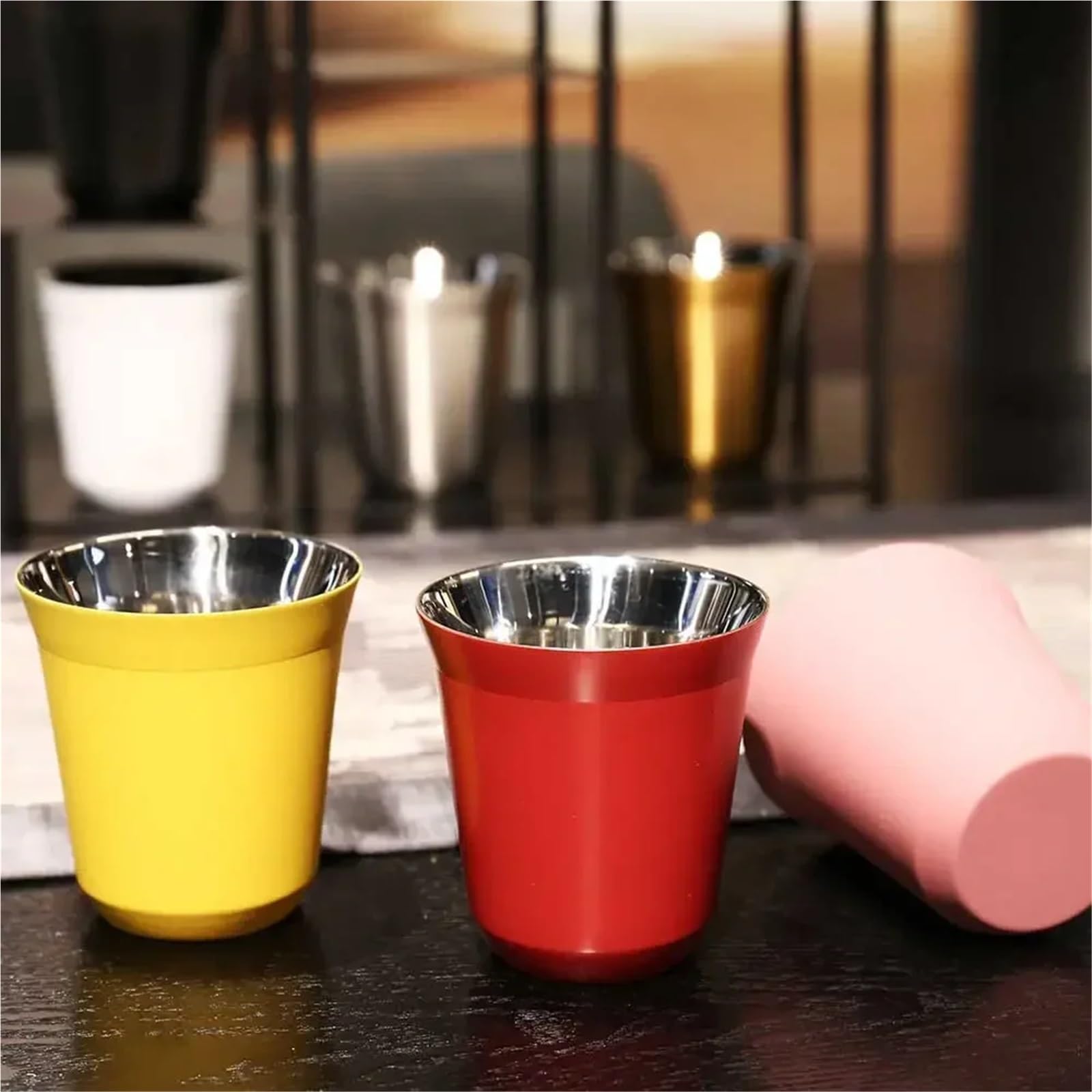 Tazas de café expreso 80ML y 160ML, tazas acero inoxidable 304, aisladas doble pared aptas for lavavajillas, poca capacidad Para café y bebidas(160ml,Silver)