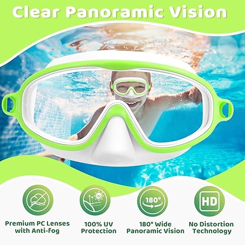 Miniatura 5 de Vvinca 2 gafas de natación para niños con cubierta para la nariz, máscara de buceo de natación de visión amplia, antivaho UV, anti roturas