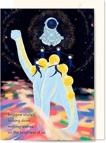 The Gimmo's Tale Tarjeta de cumpleaños espacial (dinosaurio cósmico) - Para novio, hombre, cumpleaños divertido; interior en blanco (sobres