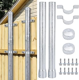 Fence Post Extension for 2-3/8" OD 24" Metal Posts, Heavy Duty Seamless Steel Fence Height Extender, Hot-Dip Galvanized Post Sleeve Riser Kit with Screws, Brackets and Caps, Pack of 2