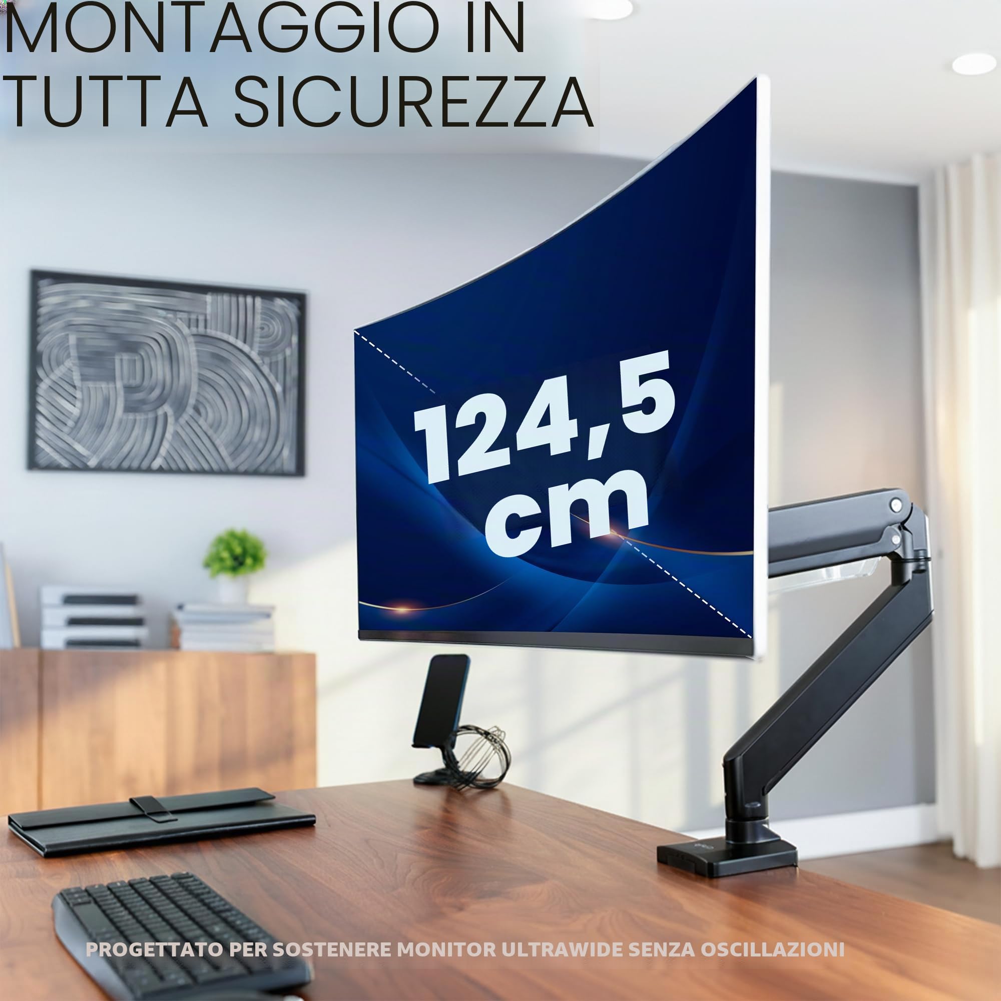 VIVO Braccio per Monitor Premium in Alluminio per Schermi Ultrawide fino a 49 Pollici e 15 kg, Supporto Singolo Robusto da Scrivania, Altezza Pneumatica, VESA Max 100x100, Nero, STAND-V101G1