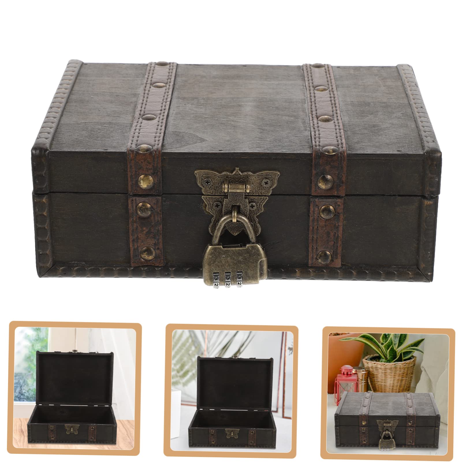 MAGICLULU Vintage Schmuckaufbewahrungsbox mit Abschließbarem Zahlenschloss Dekoratives Schmuckkästchen im Retro Stil für Schmuck und Anhänger im Wohnzimmer oder Geschäft