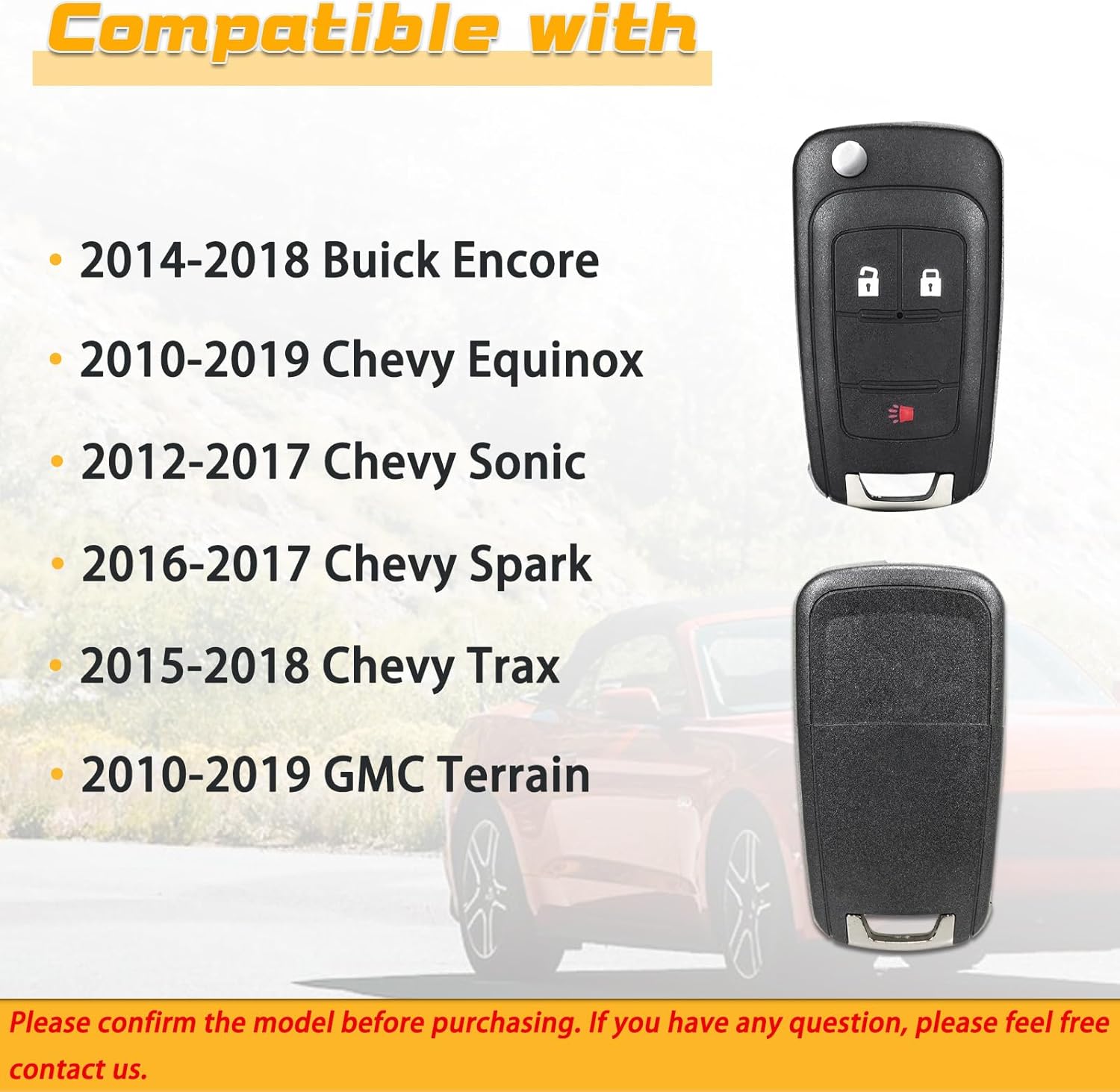 Key Fob Replacement Fits for 2014-2018 Buick Encore/ 10-19 Chevy Equinox/ 12-17 Sonic/ 16-17 Spark/ 15-18 Trax/ 10-19 GMC Terrain Keyless Entry Remote Control OHT01060512 2Pcs