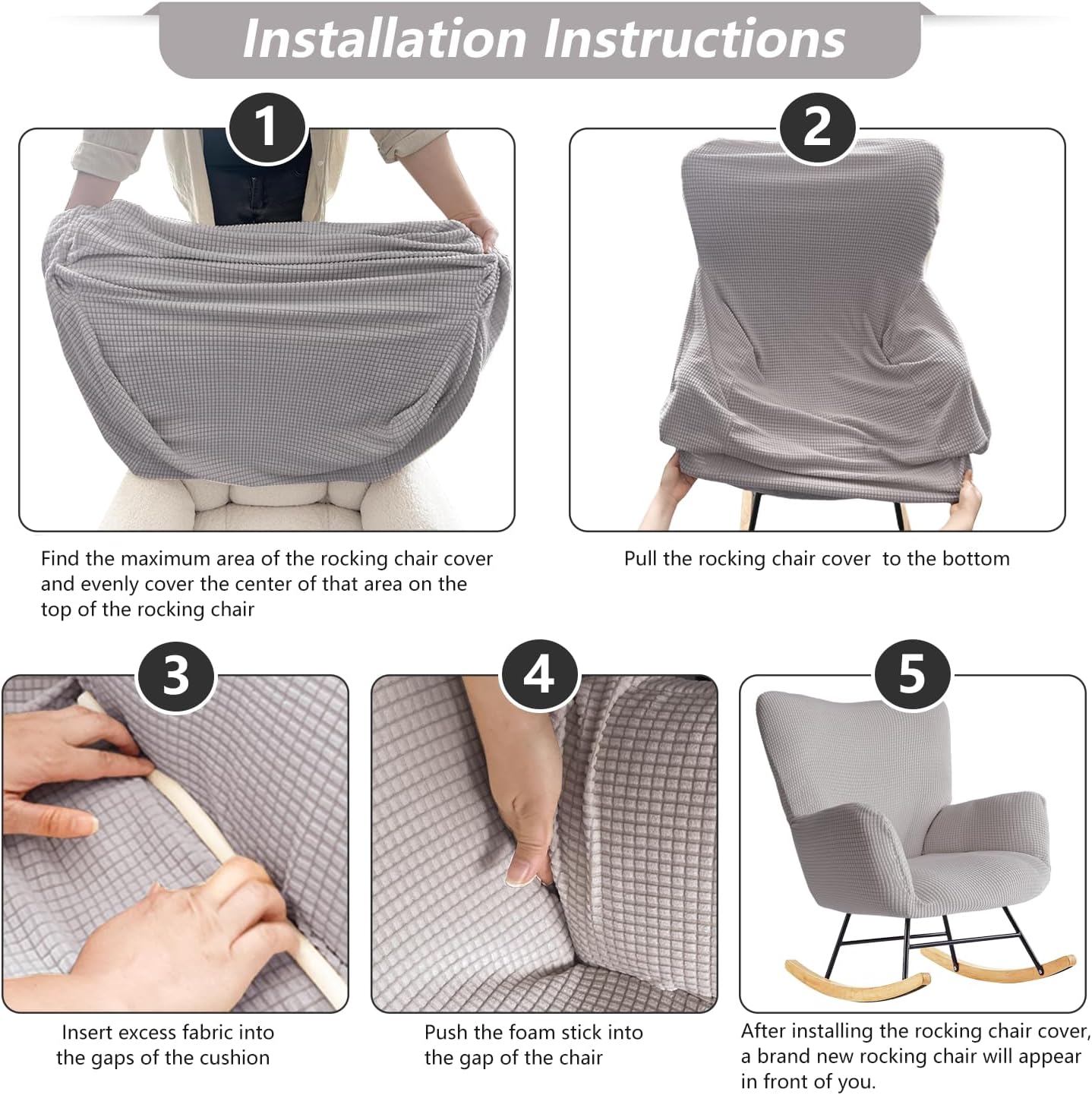 Nursery Rocking Chair Cover, Glider Chairs Slipcover,Non-Slip Furniture Protector Covers Jacquard Pattern with Elastic.Washable,Light Gray