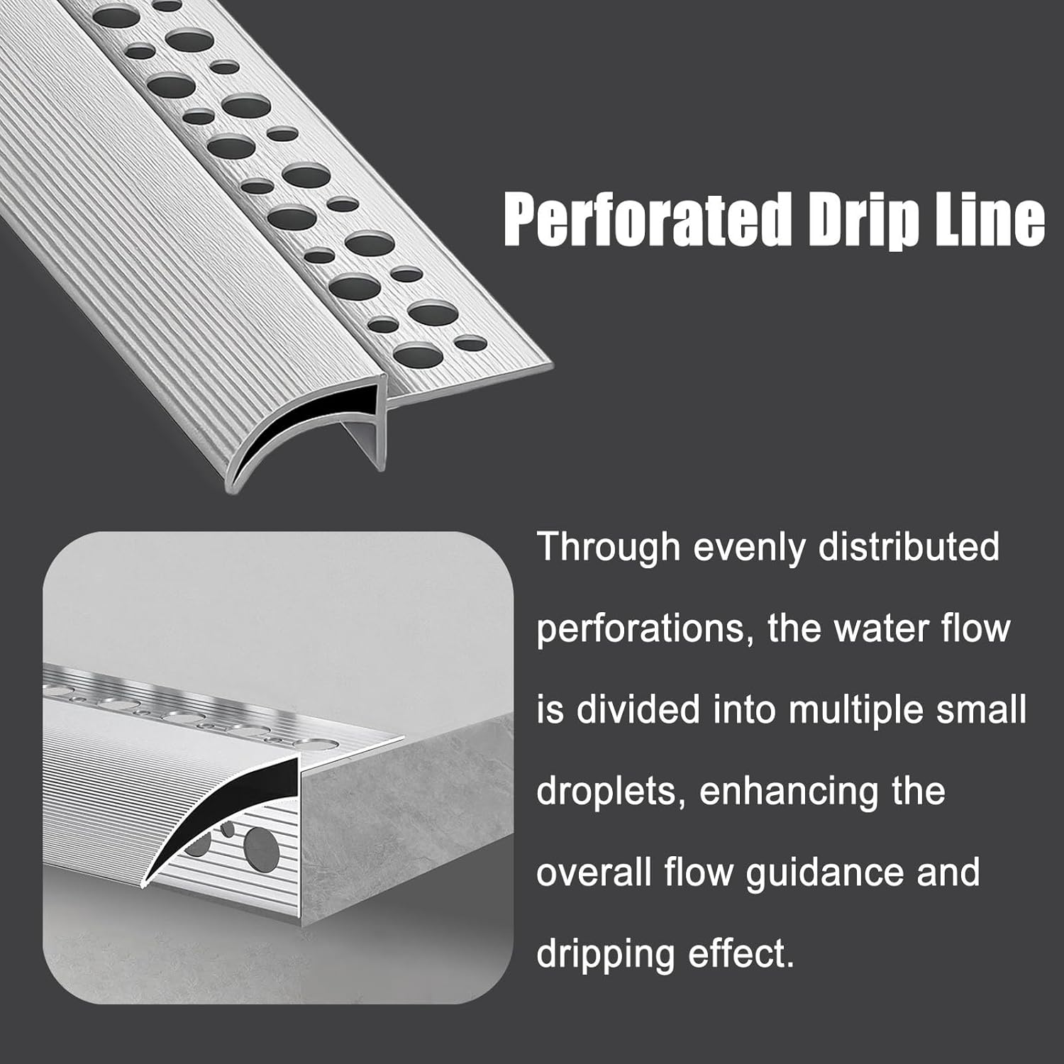 Eaves Drip Line 1-1/5 in Width, Cuttable Roof Deflector 1 2 3 4 5 10 Pcs, Waterproof Aluminum Profile Rain Diverter Strip for Exterior Walls(1 PC,L 84 in)