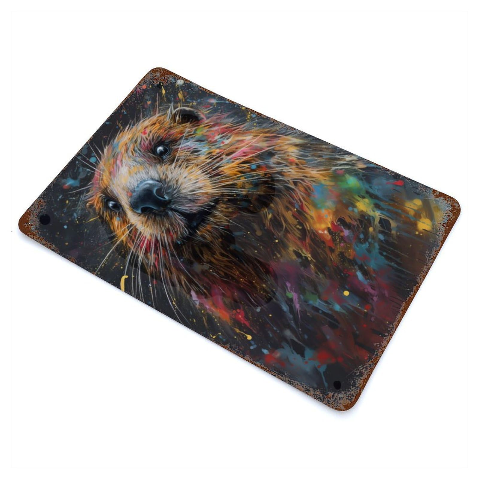 Garage Style Beaver Painting Decorative Tin Sign 11.8"x7.9", Industrial Home Decor for Bar And Workshop