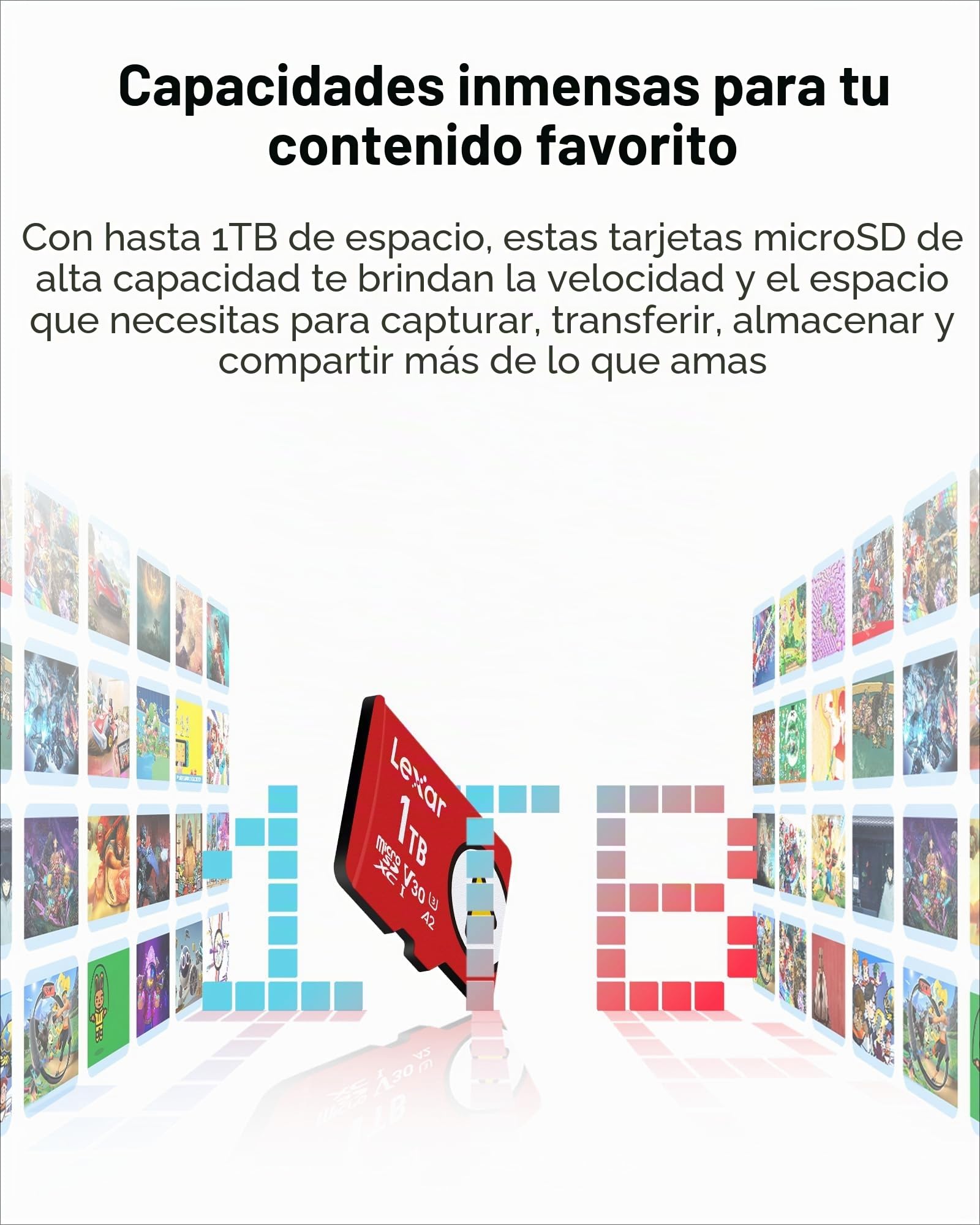 Lexar Play Tarjeta Micro SD 512GB, microSDXC UHS-I, hasta 205 MB/s lectura,140 MB/s escritura, Clase 10, U3, V30, A2, Vídeo 4K, Tarjeta de alta velocidad para Switch/Portable Gaming Devices/Smartphone