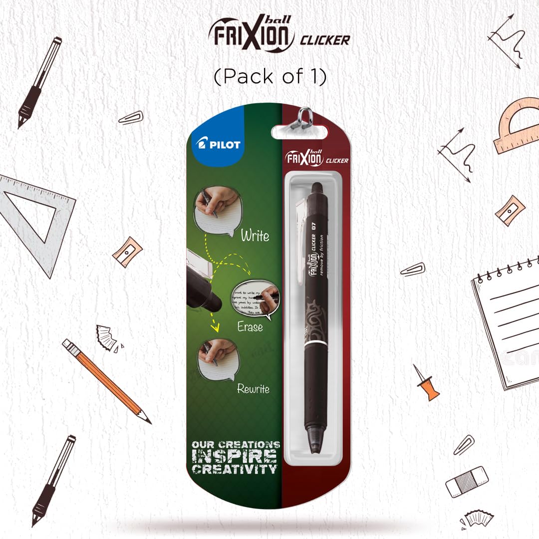 Pilot Frixion Clicker 0.7mm Fine Point Roller Ball Pen with Comfortable Dimpled Grip & Inbuild Eraser | Black Ink, 1 pcs - Image 7 thumbnail