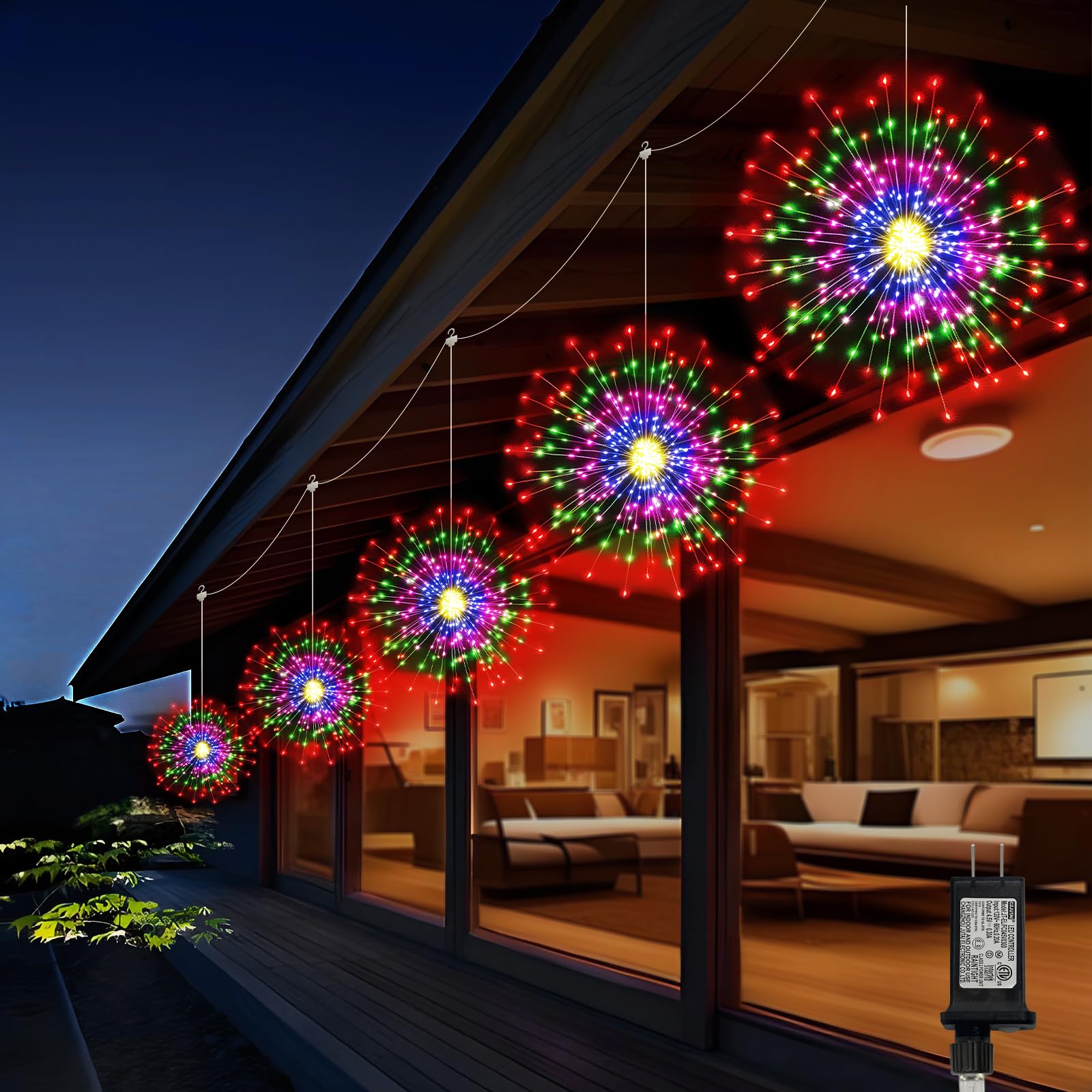 LAMPHOME LED Starburst Firework Lights,5 Pack Outdoor String Lights - 1000 LED Hanging Bursting Star Lights, 16Modes Waterproof Copper Wire Christmas