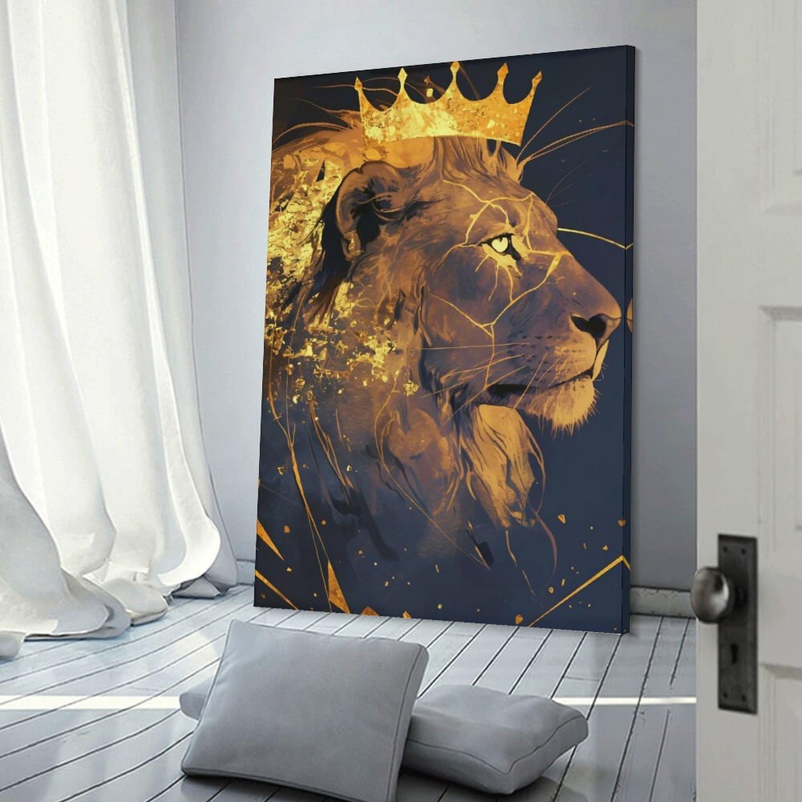 Junmoney Golden Lion King Portrait Hanging Wall Art, 20x30inch(50x75cm), for Gallery Wall Decor And Room Displays, Home Wall Art for Statement Displays