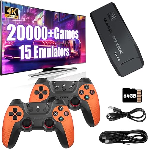 M9 Retro Game Stick, consola de videojuegos retro de 64 GB con 20000 juegos retro incorporados, 15 emuladores, juego de TV retro Plug and Play, con
