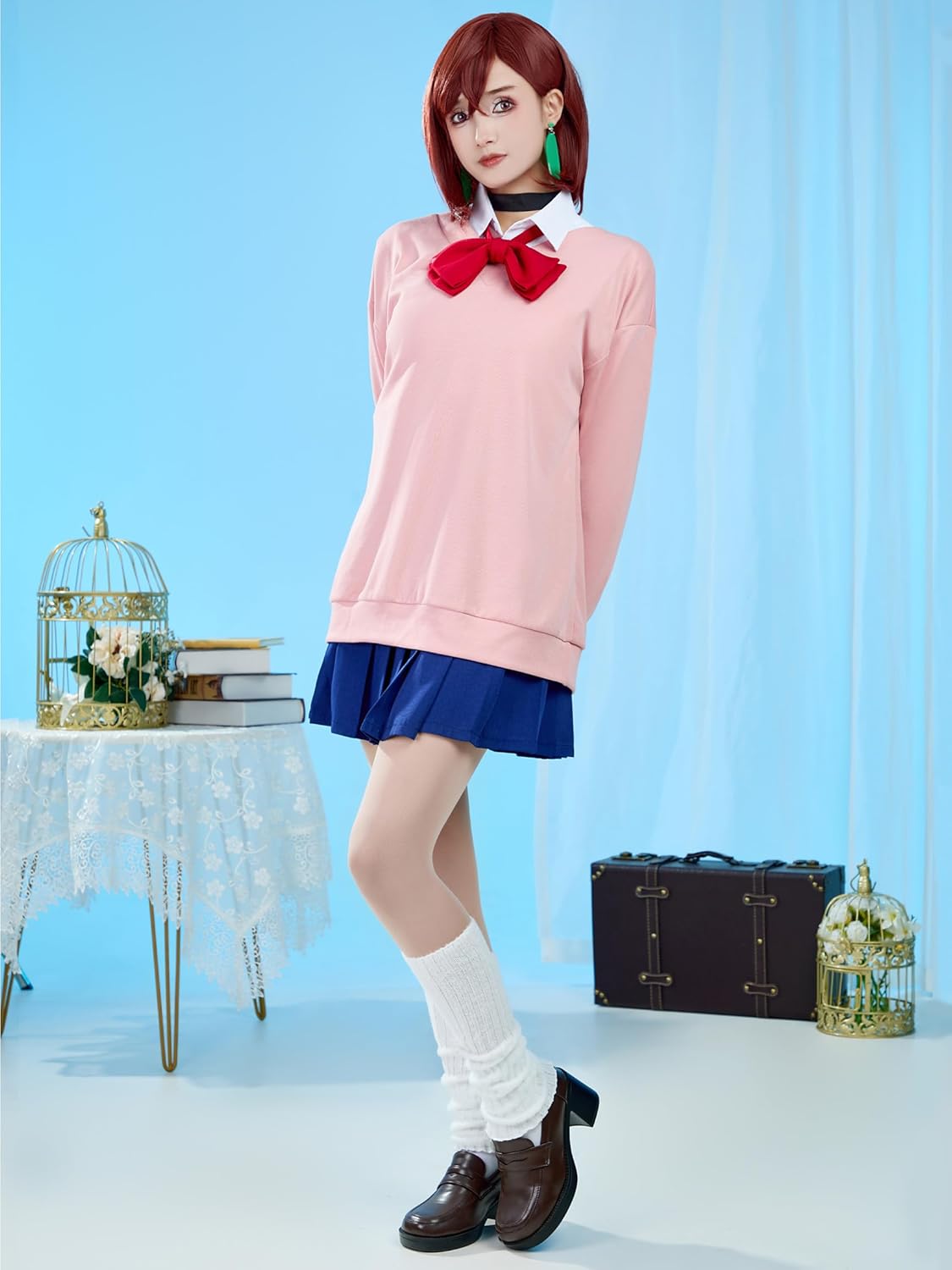 Cosplay.fm Women Anime Cosplay Costume School Uniform Shirt Blouse Set with Pleated Skirt Bowtie