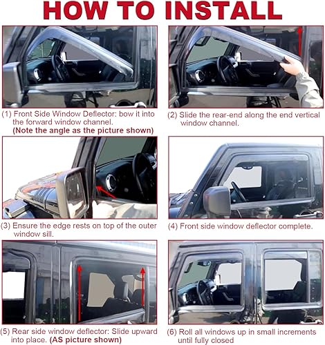 Miniatura 4 de ALAVENTE Deflector de ventana lateral protectores de lluvia en el canal para Jeep Wrangler JL JLU 2018-2022 4 puertas, negro (no para JK)