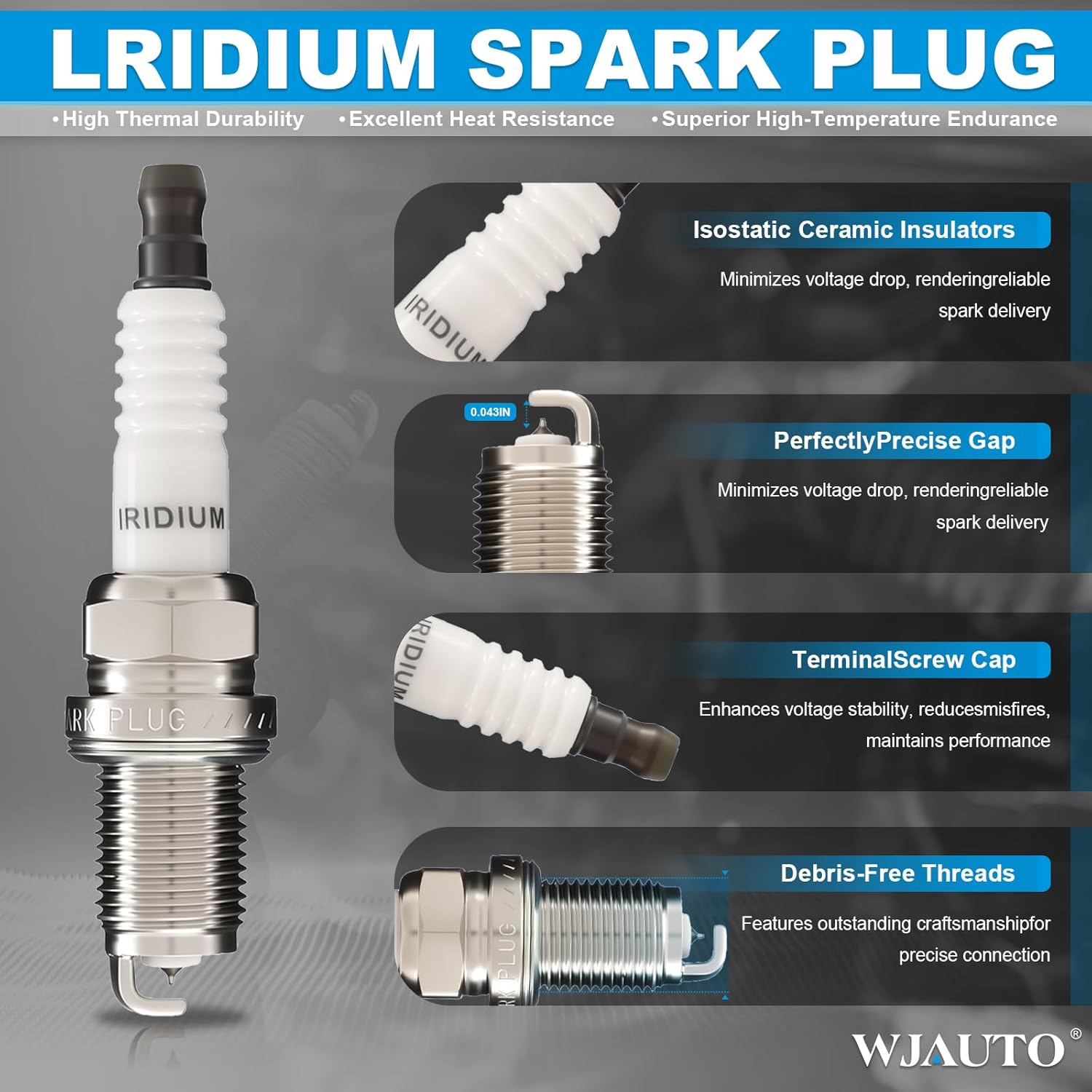 Spark Plugs Iridium 6 Pack, Pre-Gapped Bujías Sparkplugs OEM Replacement for Acura American Motors BMW Audi Chevrolet Chrysler Hyundai Dodge Hyundai International Jeep Nissan Plymouth Toyota