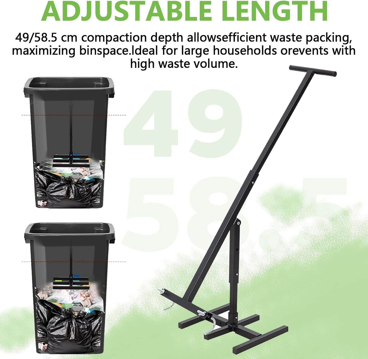 Manual Trash Compactor, Compacting Trash Can Kitchen, Garbage Compactor with Adjustable Handle for 120-600L Wheelie Bins