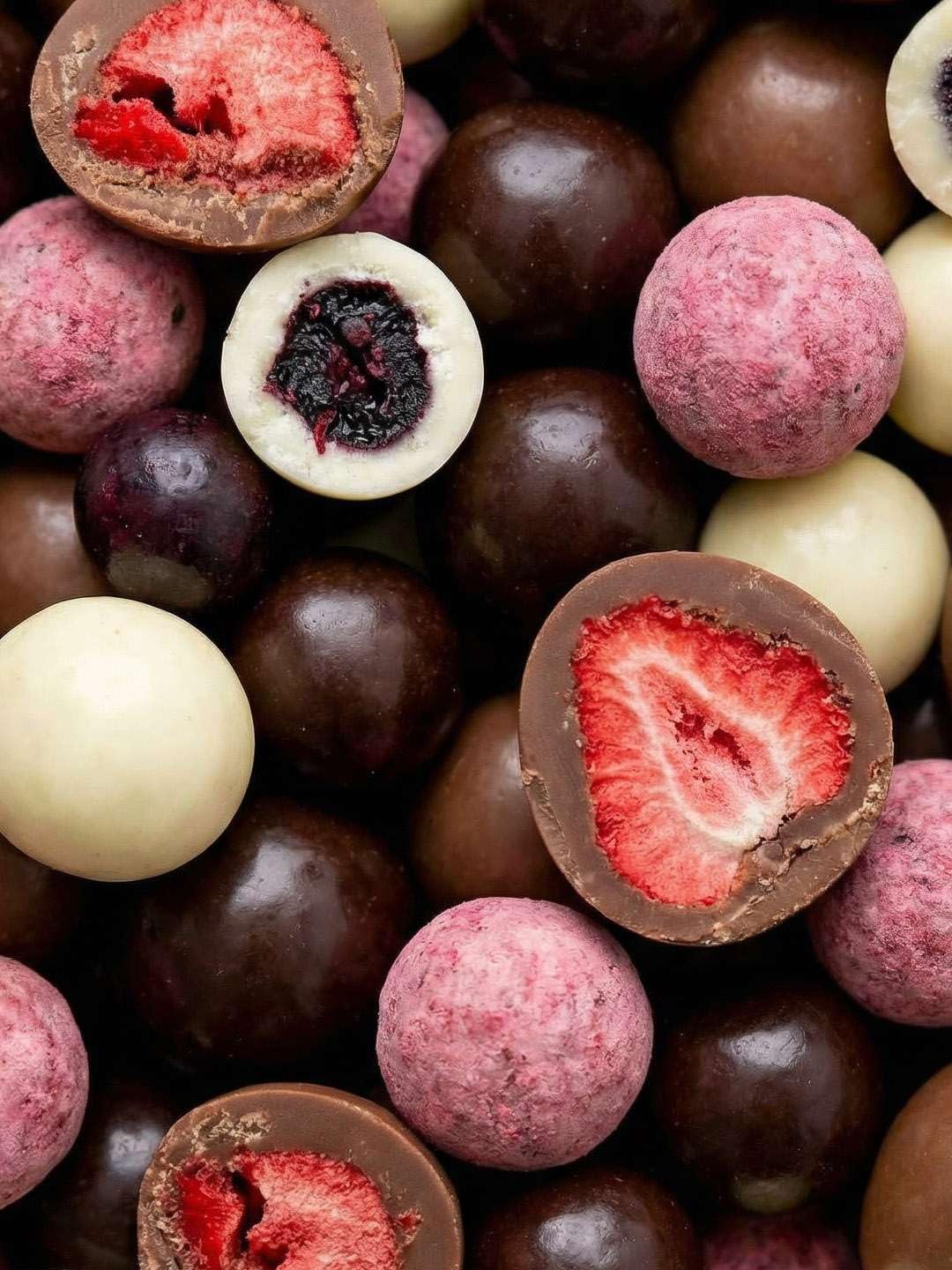 Landgarten Bio Beeren in dreierlei Schokoladen – 10x 50g | 100% Bio & Fairtrade – gefriergetrocknete Erdbeer-, Himbeer- und Heidelbeer-Stücke in weißer, Vollmilch- und Zartbitterschokolade