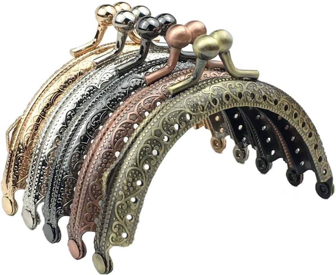 5 Pcs Metal Purse Frame Retro Half Round Purse Bag DIY Craft Frame Kiss Clasp Lock