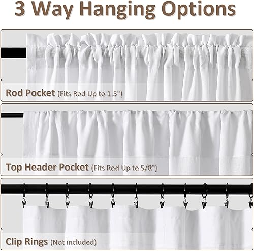 Miniatura 4 de Guken - Cortinas de lino para sala de estar o dormitorio - Juego de 2 cortinas semitraslúcidas con dobladillo para cortinero, estilo bohemio rústico