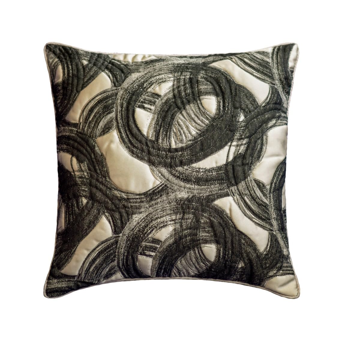 The HomeCentric Decorative Black 50x50 cm (20"x20") Cushion Covers, Jacquard Quilted Cushion Covers, Circles & Dots Pattern Modern Style - Circling โ image 1