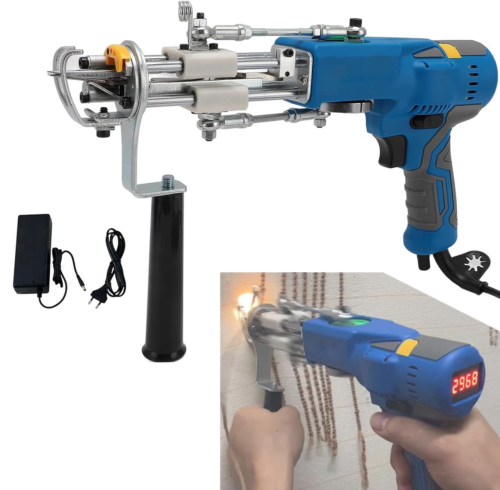 JIMINHUIXIN 2-in-1 Tufting Gun and Shears Set, Digital Display Carpet Weaving Equipment, Adjustable 1000-6000 RPM, Non-Contact Brake, LED Light for Accurate DIY Projects