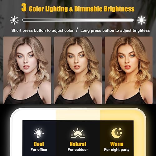 Miniatura 3 de Espejo de maquillaje con luces, 2500 mAh recargable de viaje iluminado espejo de maquillaje con iluminación de 3 colores, espejo de tocador de