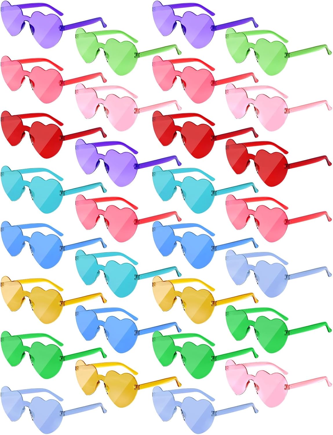 NACHLYNN 30 Pairs Heart Sunglasses Candy Color Heart Glasses Women Rimless Heart Shaped Sunglasses for Costumes Cosplay