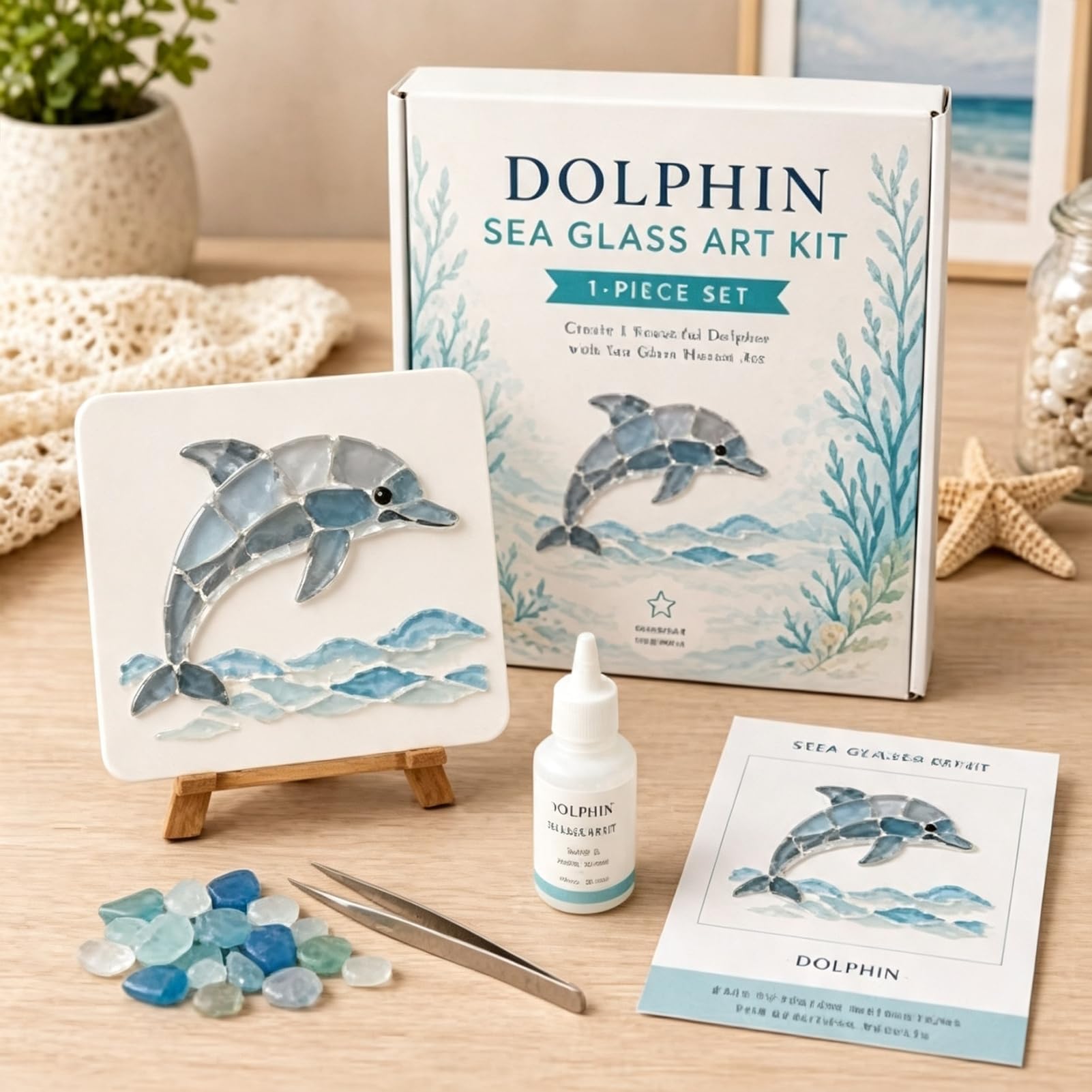 Sea Glass Art Kit for Adults, DIY Ocean Series Acrylic Mosaic Kit (Dolphin) — image 1