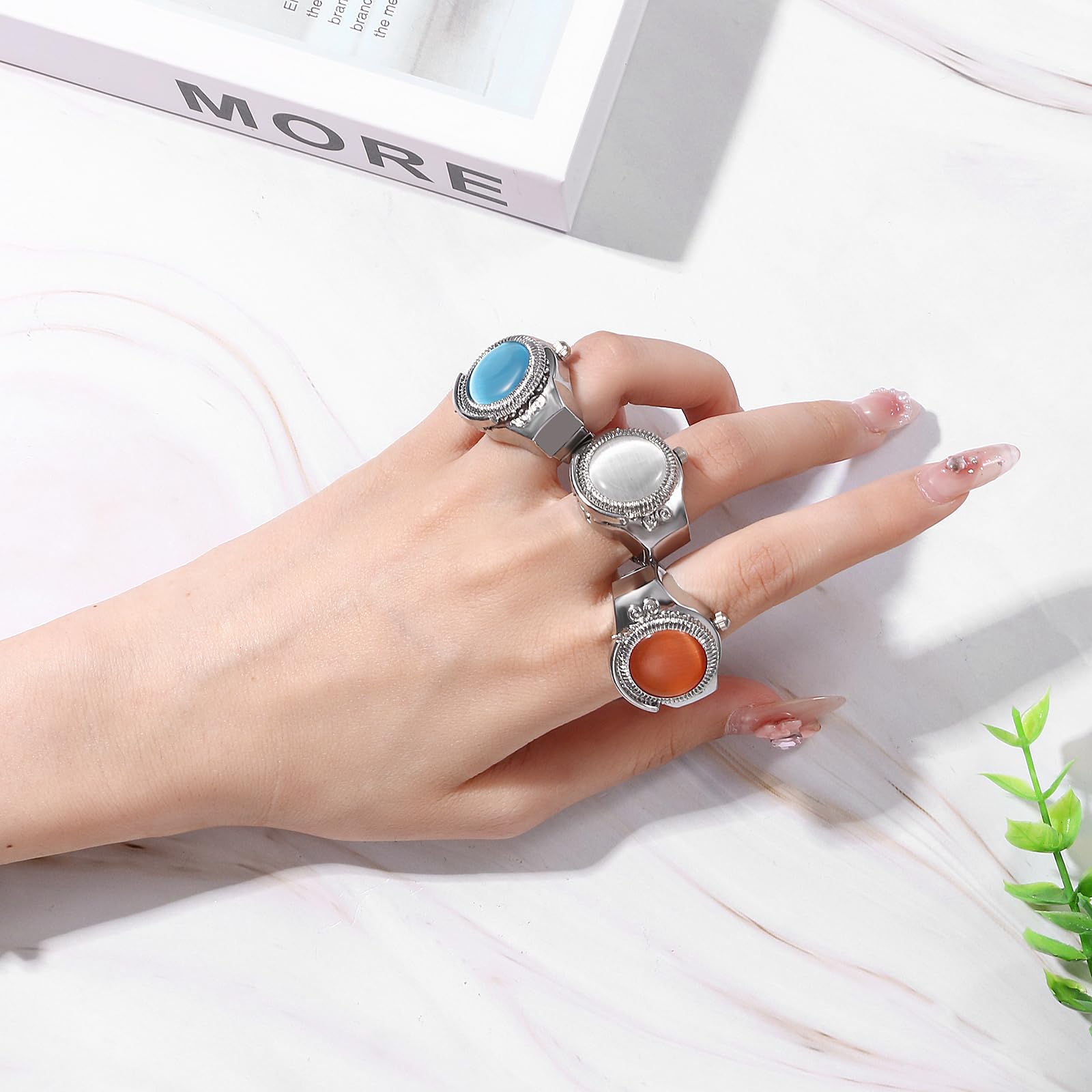 JewelryWe Ringuhr Fingeruhr Damen Analog Quarz Uhr Elastisch Ring Edelstahl Eule Deko Uhr Uhrenring Weiß Schwarz Rot