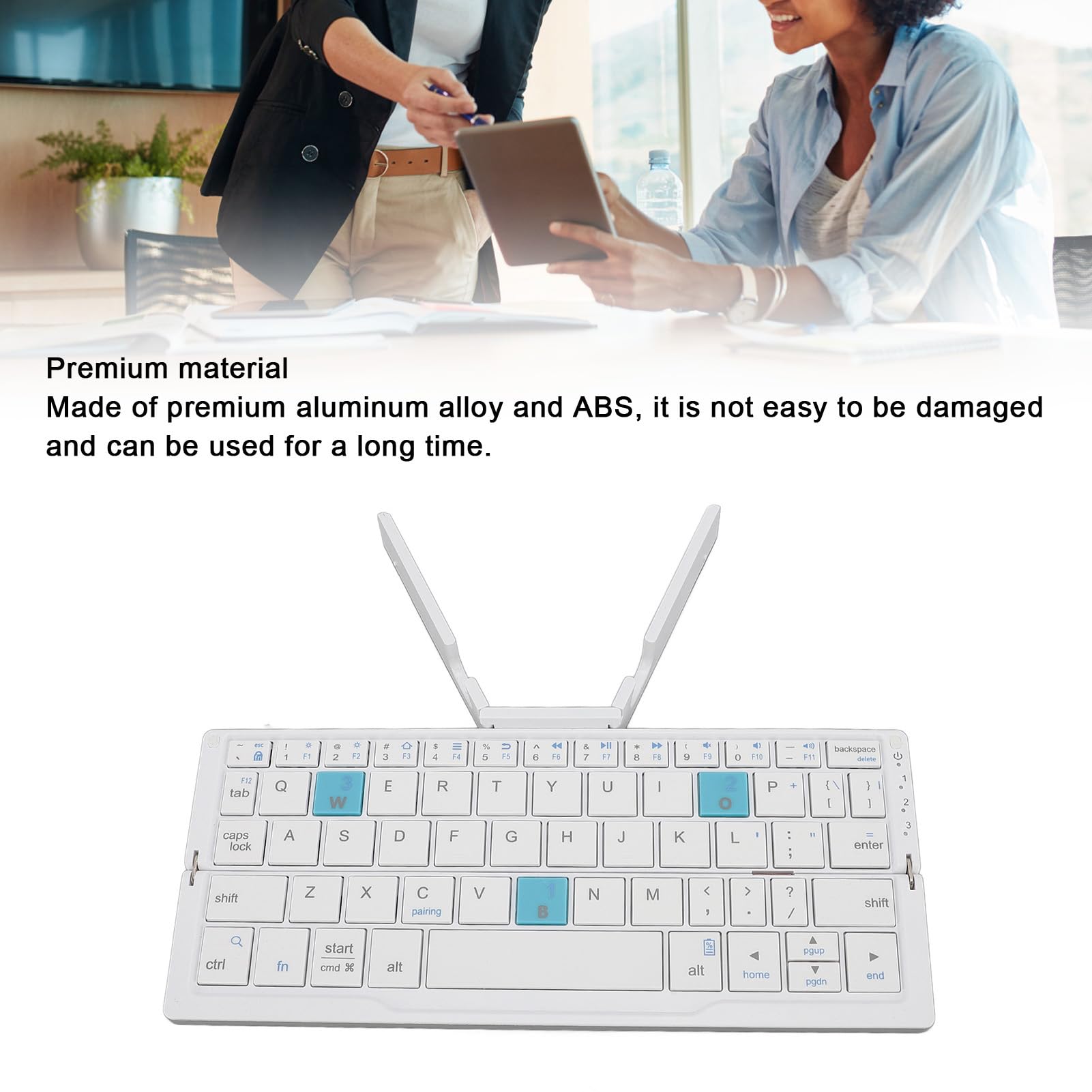 Ausla Tastiera Pieghevole Portatile, in Lega di Alluminio e ABS, Wireless Bluetooth, Ideale per Smartphone, Tablet e laptop. (Bianco argento)