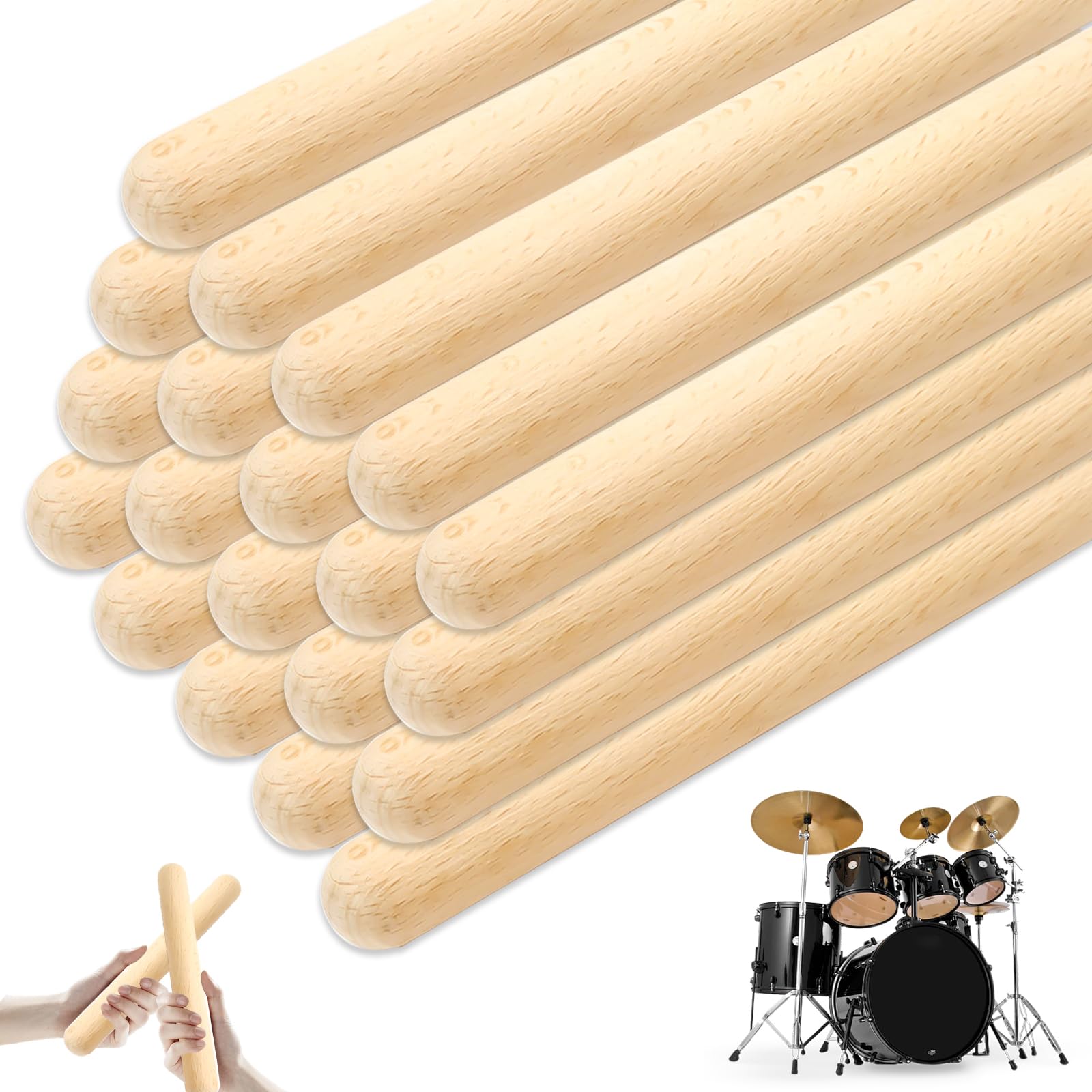 Set di 20 bastoncini per ritmo in legno di argilla, 20 cm, in legno di argilla, per scuole, bande professionali, principianti di tutti gli stili, non dipinti