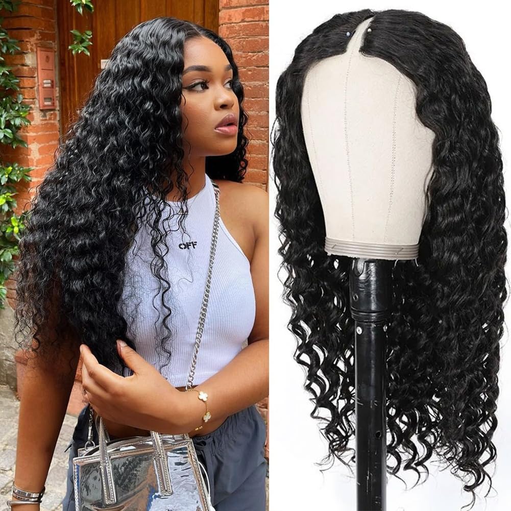 Deep Wave V Part Wig Human Hair 12A V Shape Wigs Upgrade U