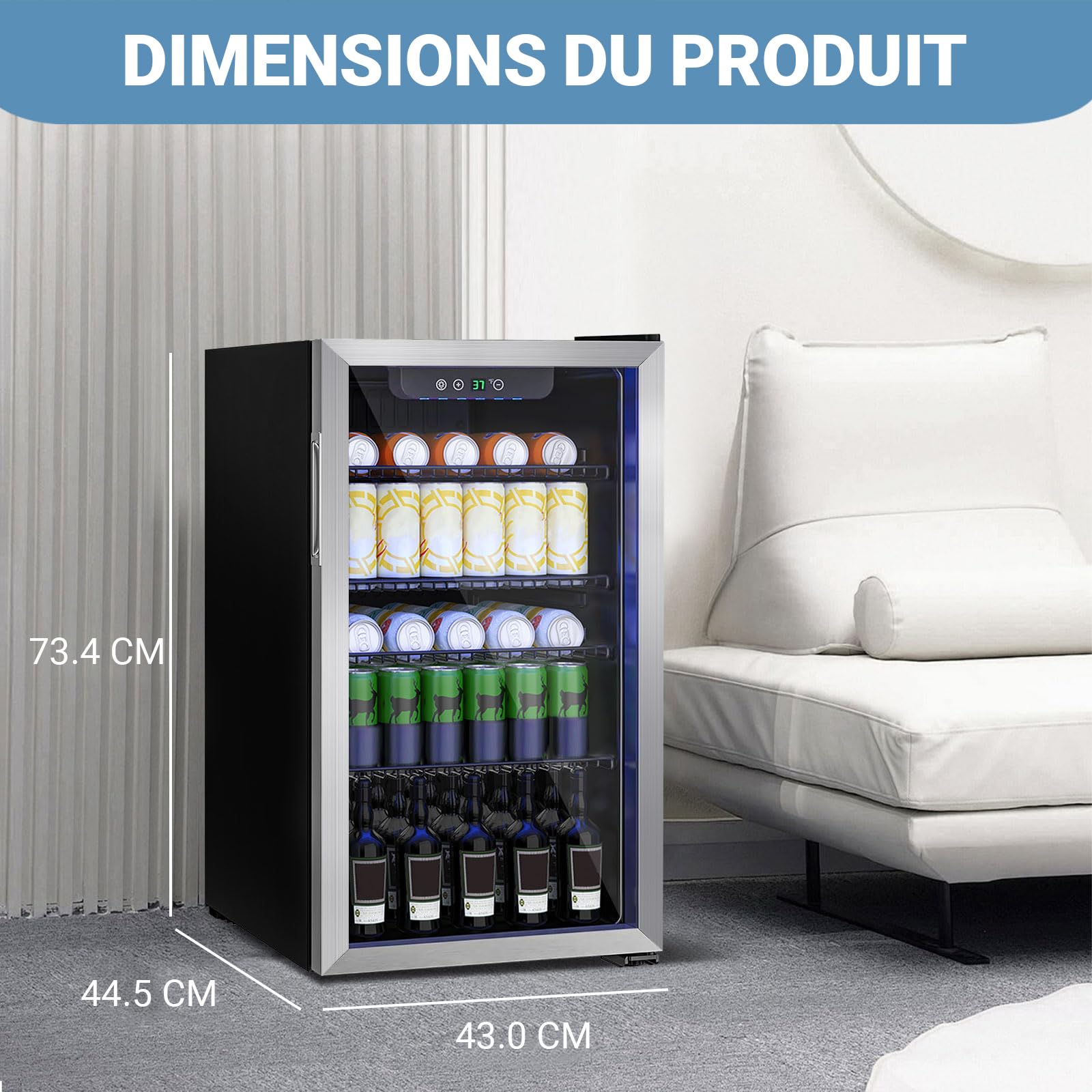 Mini-Réfrigérateur 80L, Réfrigérateur Autonome pour Boissons de 115 Canettes avec Porte transparent, Réfrigérateur Sous le Comptoir avec Étages Réglables et Affichage Numérique (Argent) - 4