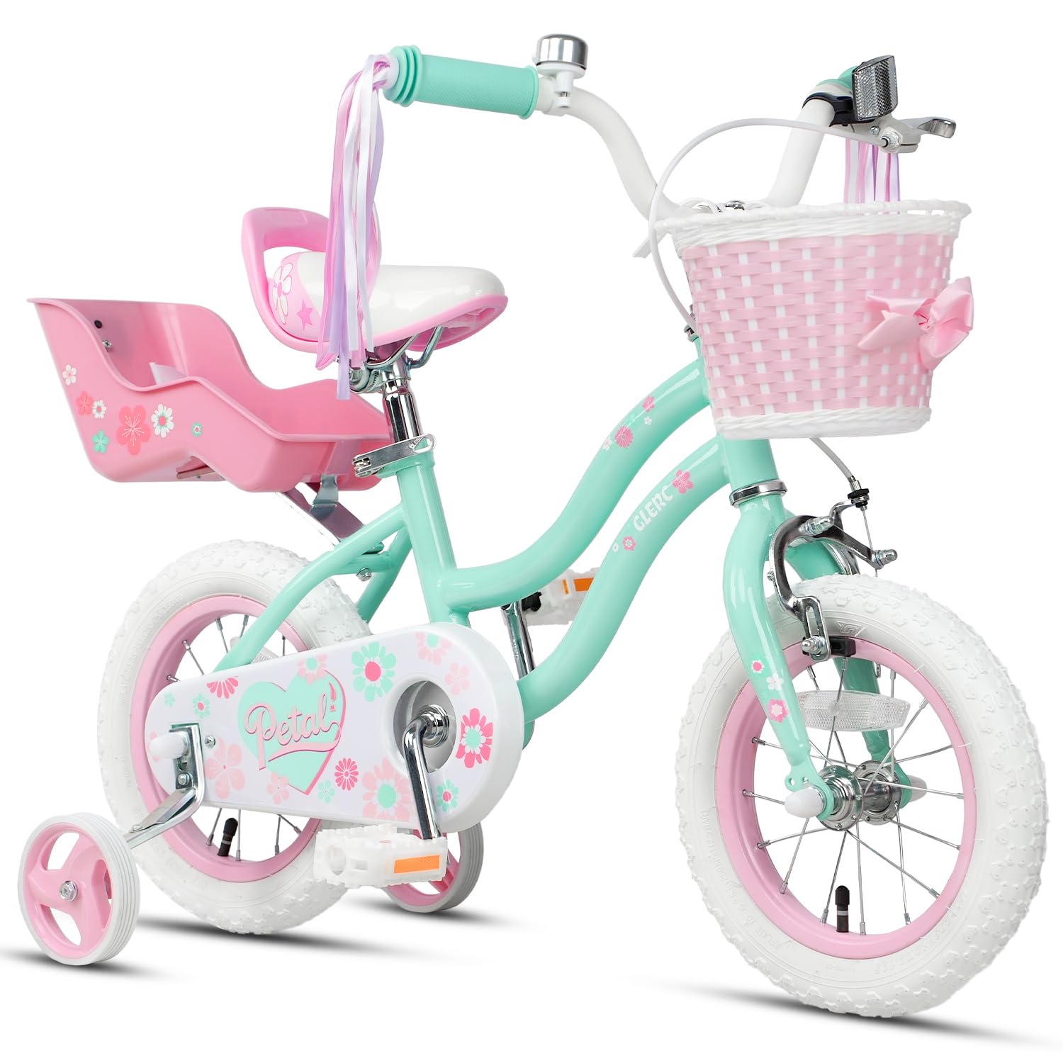 Glerc Petal Girls Bike 12-18 Inch for Ages 2-9, Kids Bike with Training Wheels, Basket &amp; Streamers, Princess Style Kids Bicycle, for Girls